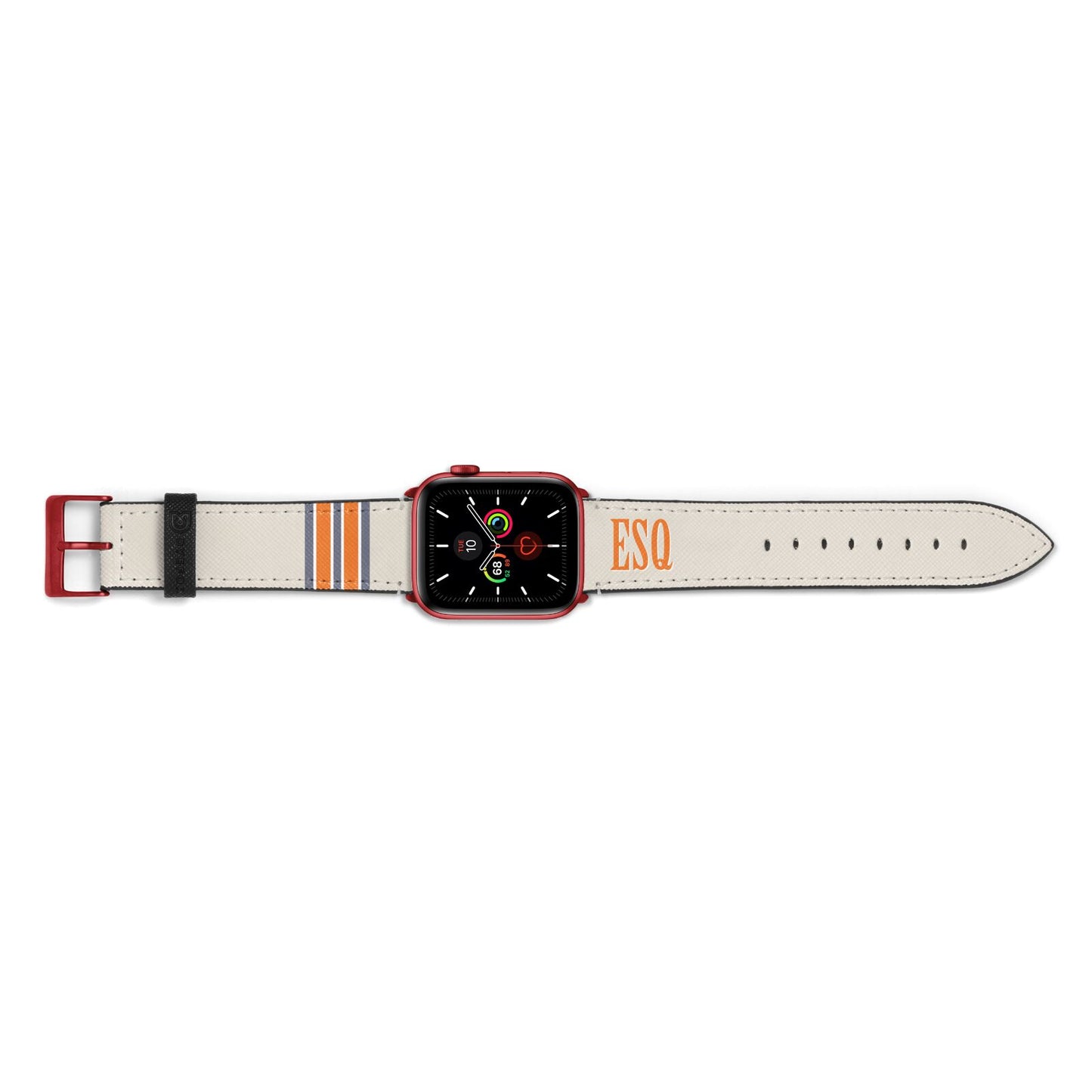 Custom Striped Initials Apple Watch Strap Landscape Image Red Hardware