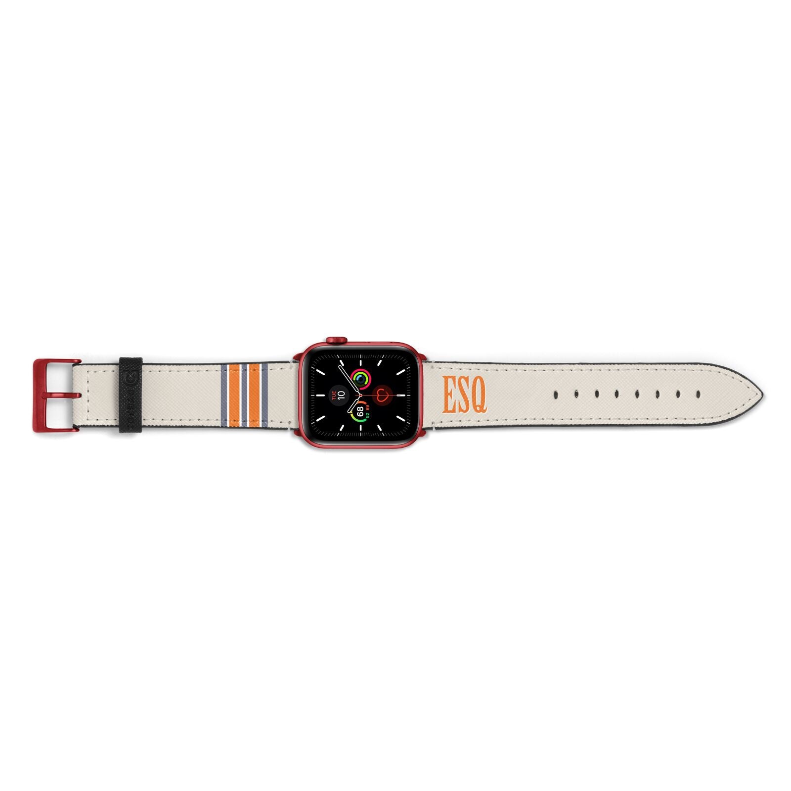 Custom Striped Initials Apple Watch Strap Landscape Image Red Hardware