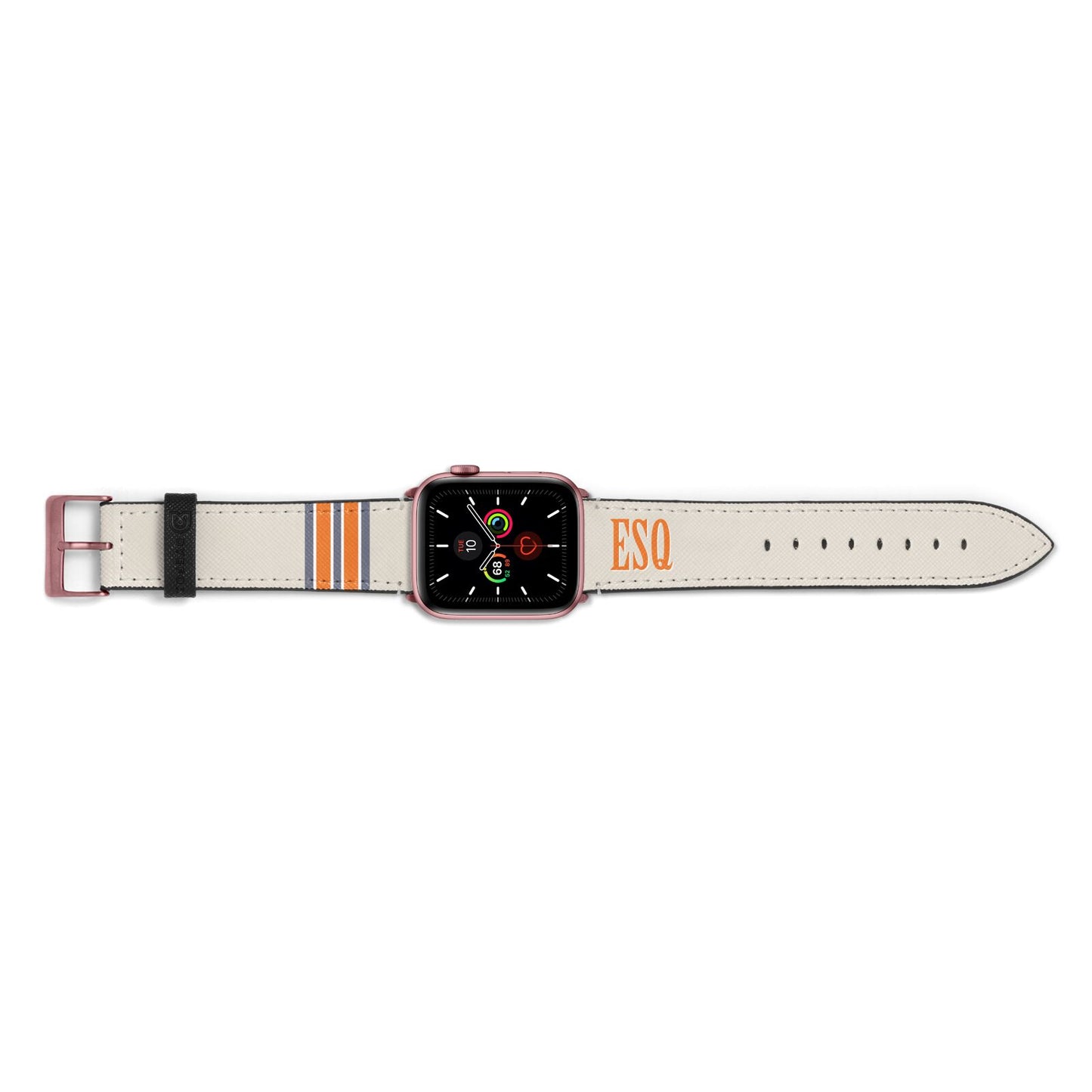 Custom Striped Initials Apple Watch Strap Landscape Image Rose Gold Hardware