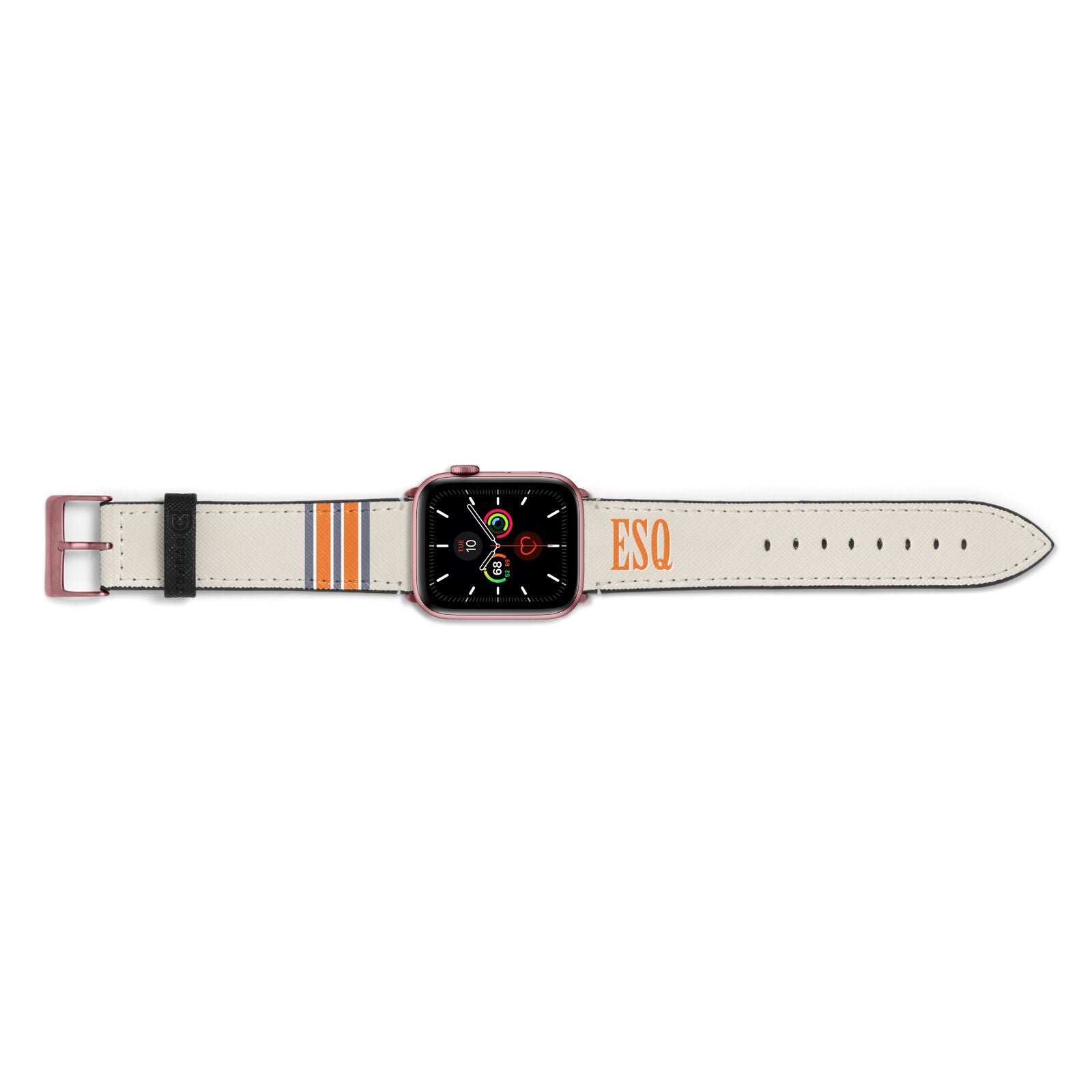 Custom Striped Initials Apple Watch Strap Landscape Image Rose Gold Hardware