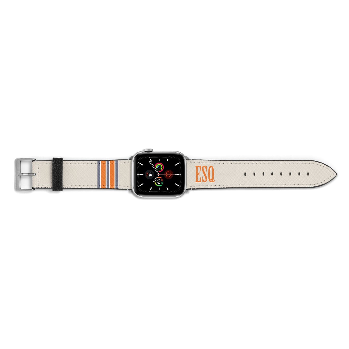 Custom Striped Initials Apple Watch Strap Landscape Image Silver Hardware