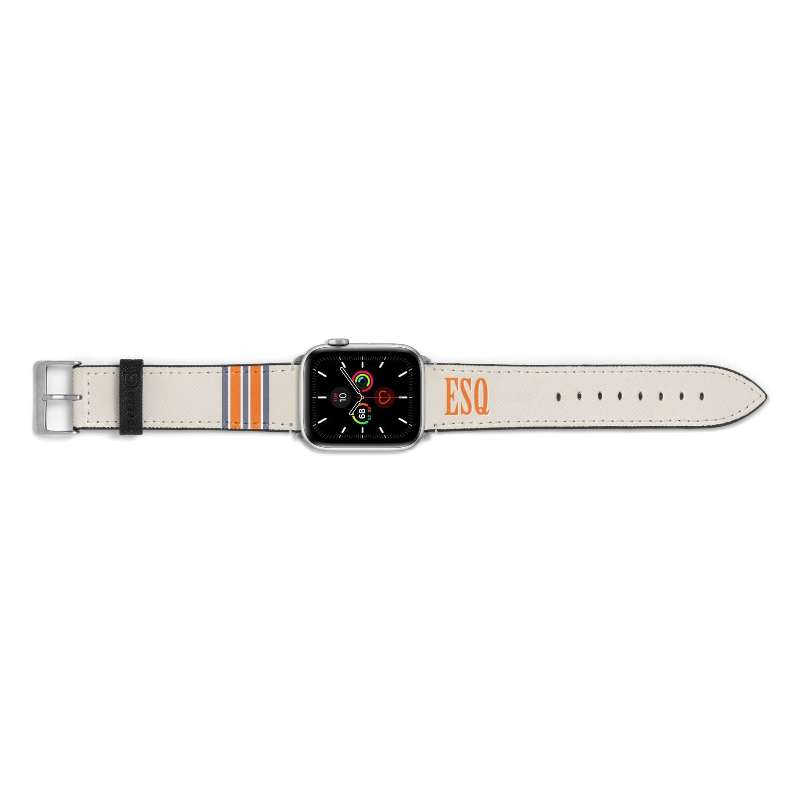 Custom Striped Initials Apple Watch Strap Landscape Image Silver Hardware