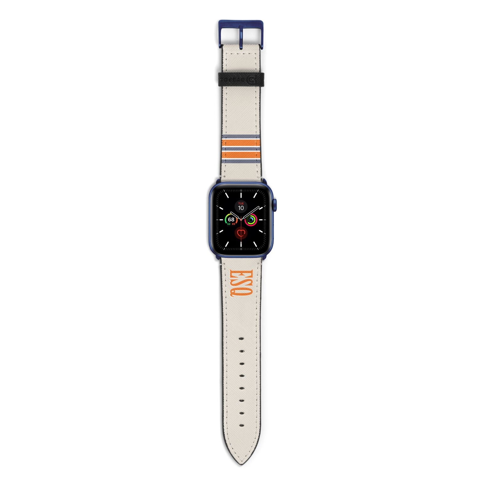 Custom Striped Initials Apple Watch Strap with Blue Hardware