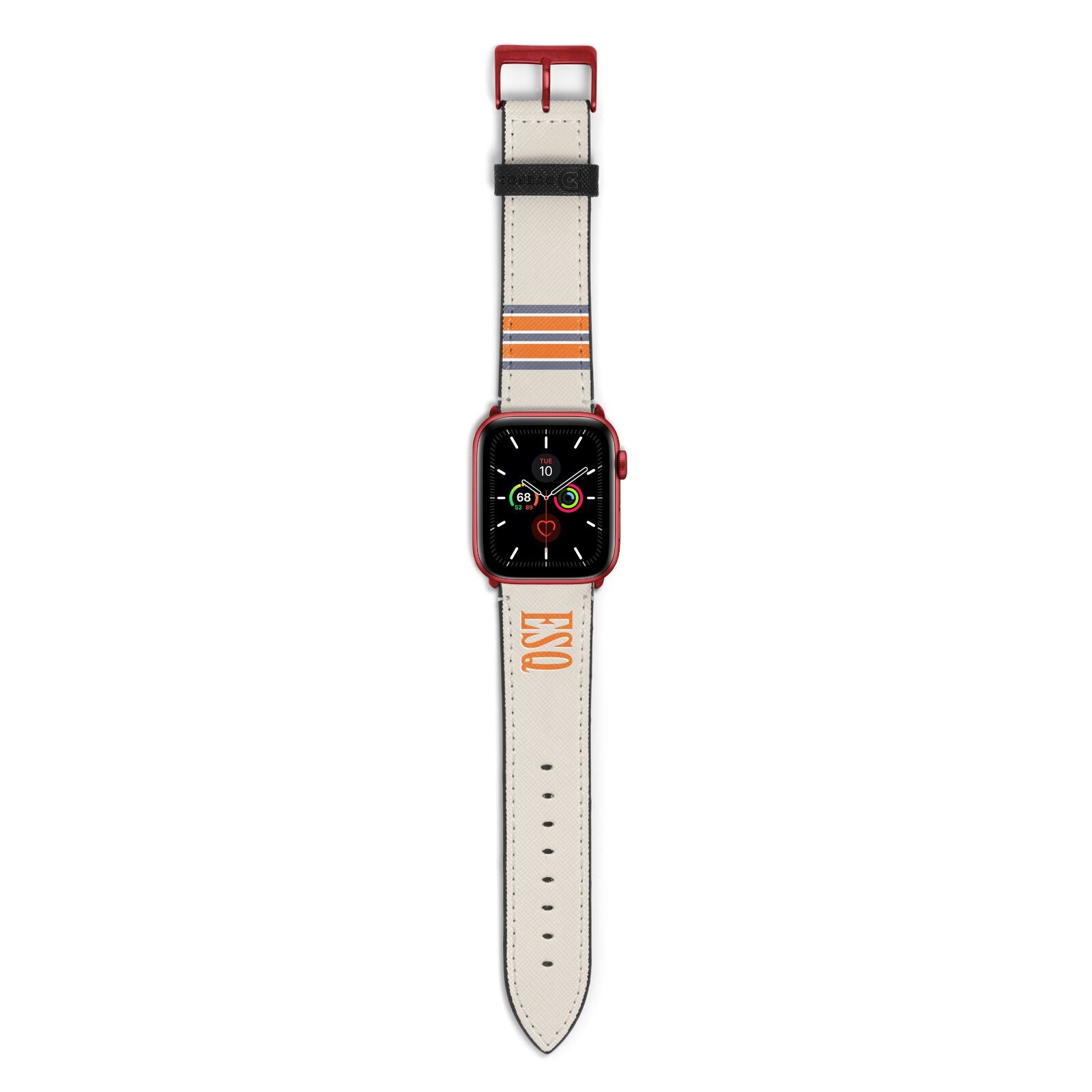 Custom Striped Initials Apple Watch Strap with Red Hardware