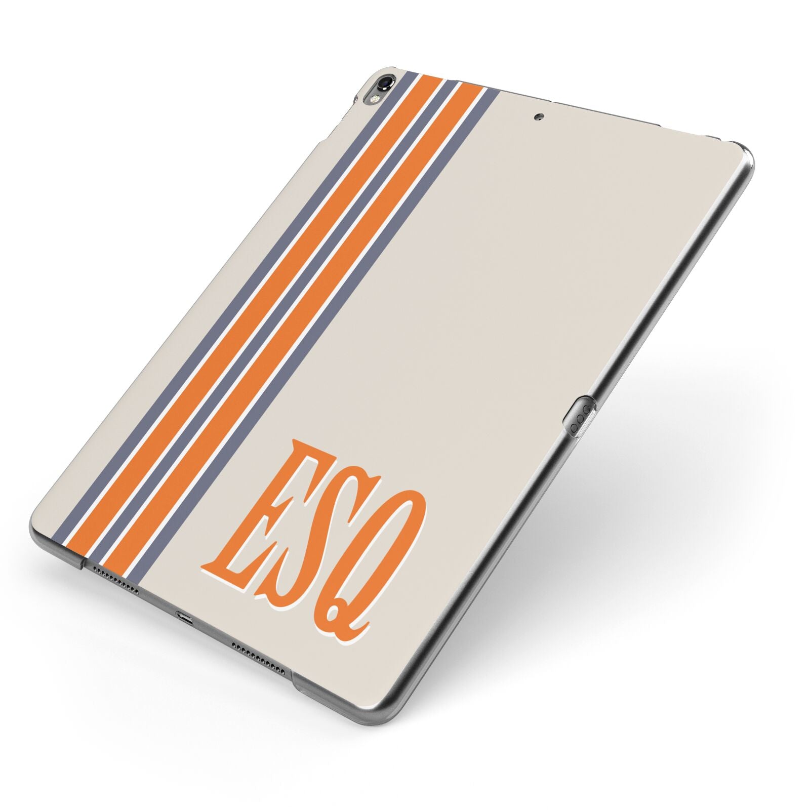 Custom Striped Initials Apple iPad Case on Grey iPad Side View