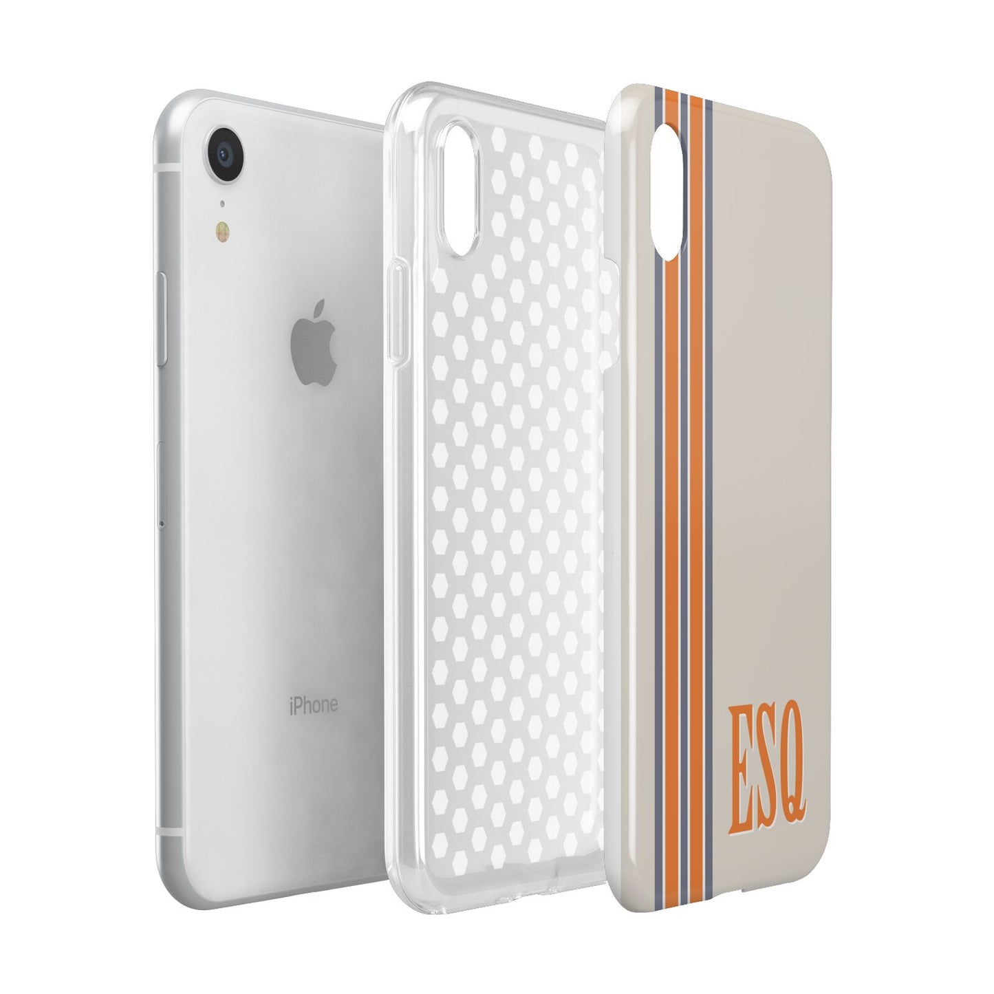 Custom Striped Initials Apple iPhone XR White 3D Tough Case Expanded view