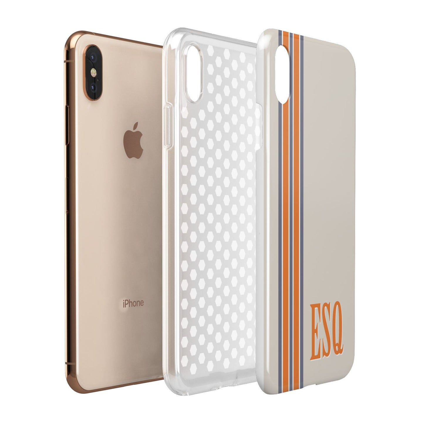 Custom Striped Initials Apple iPhone Xs Max 3D Tough Case Expanded View