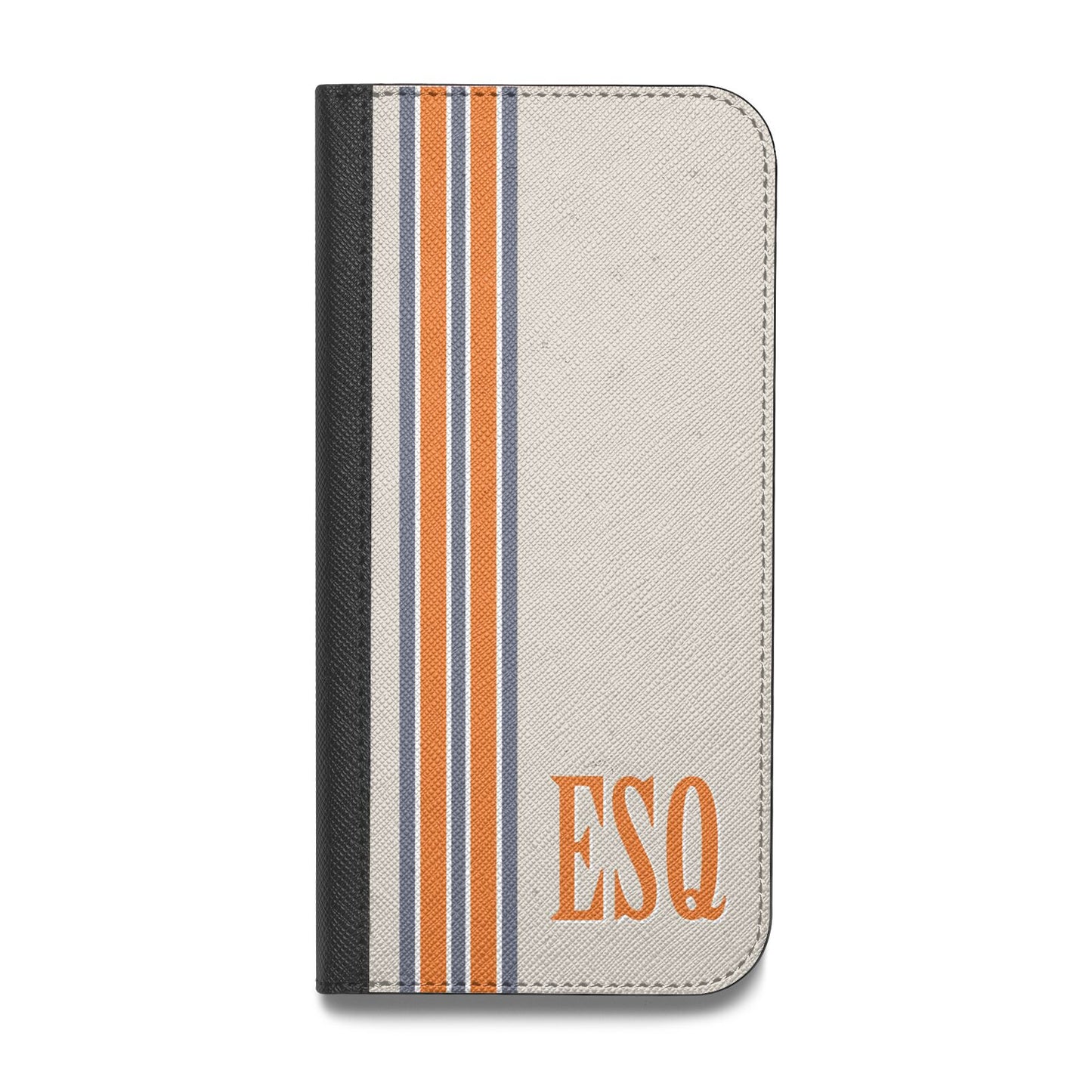 Custom Striped Initials Vegan Leather Flip iPhone Case