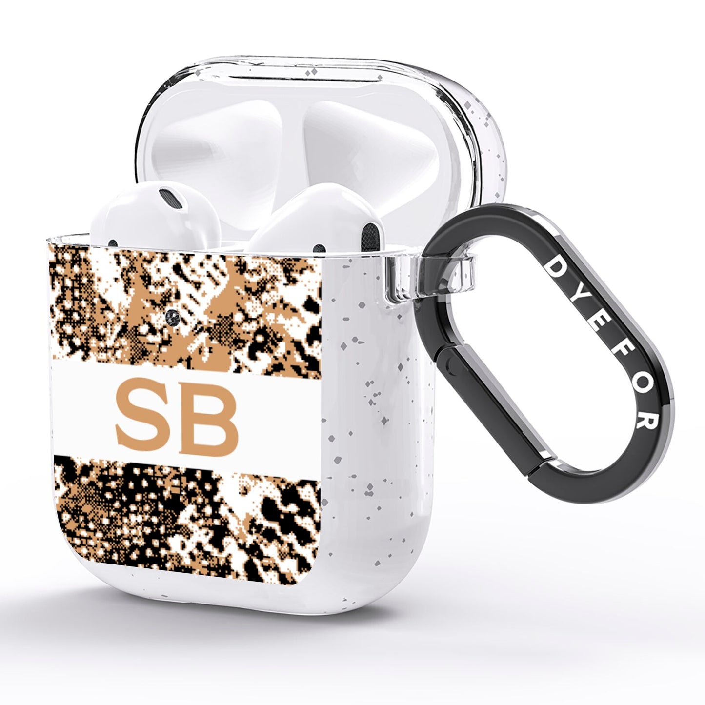 Custom Tan Snakeskin AirPods Glitter Case Side Image