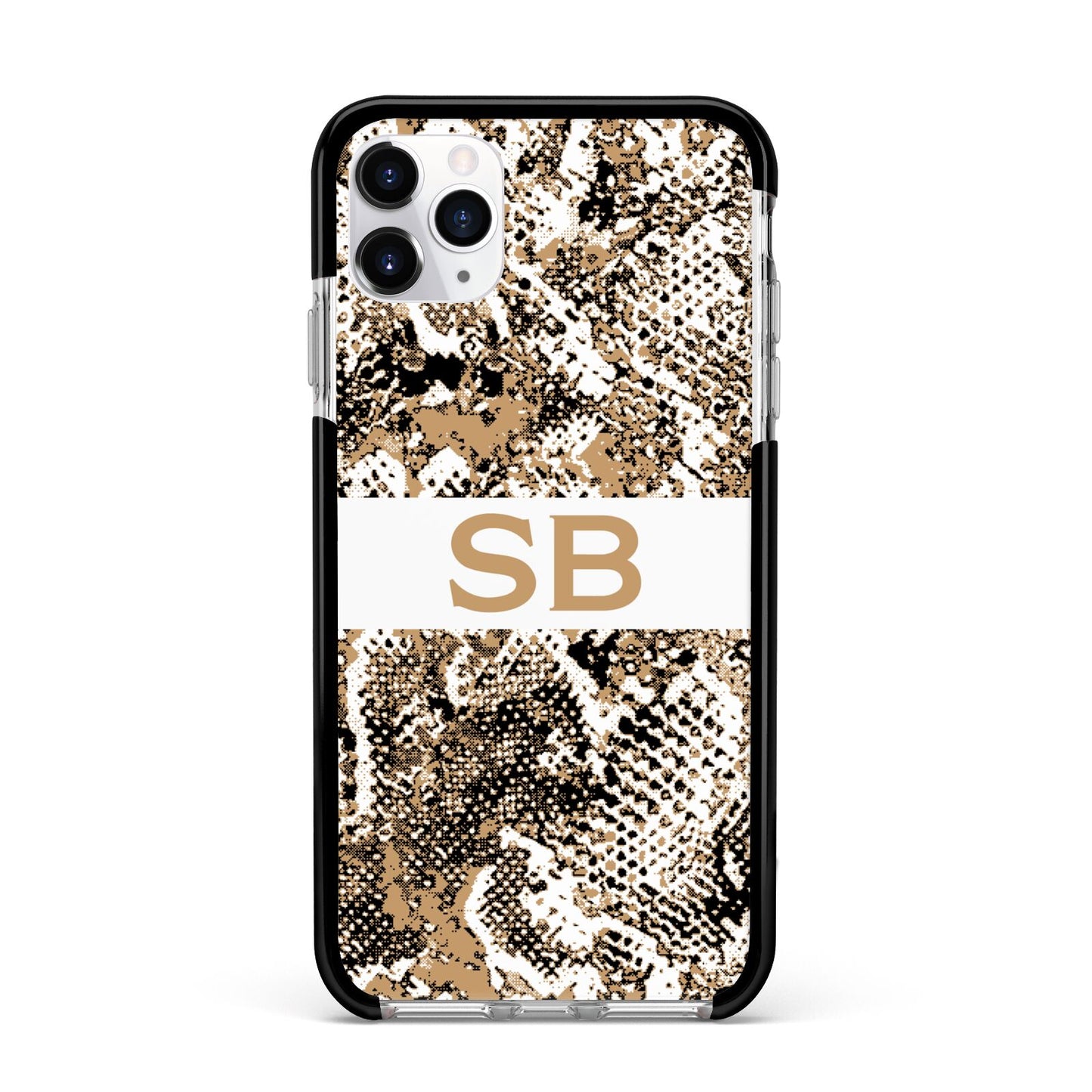 Custom Tan Snakeskin Apple iPhone 11 Pro Max in Silver with Black Impact Case