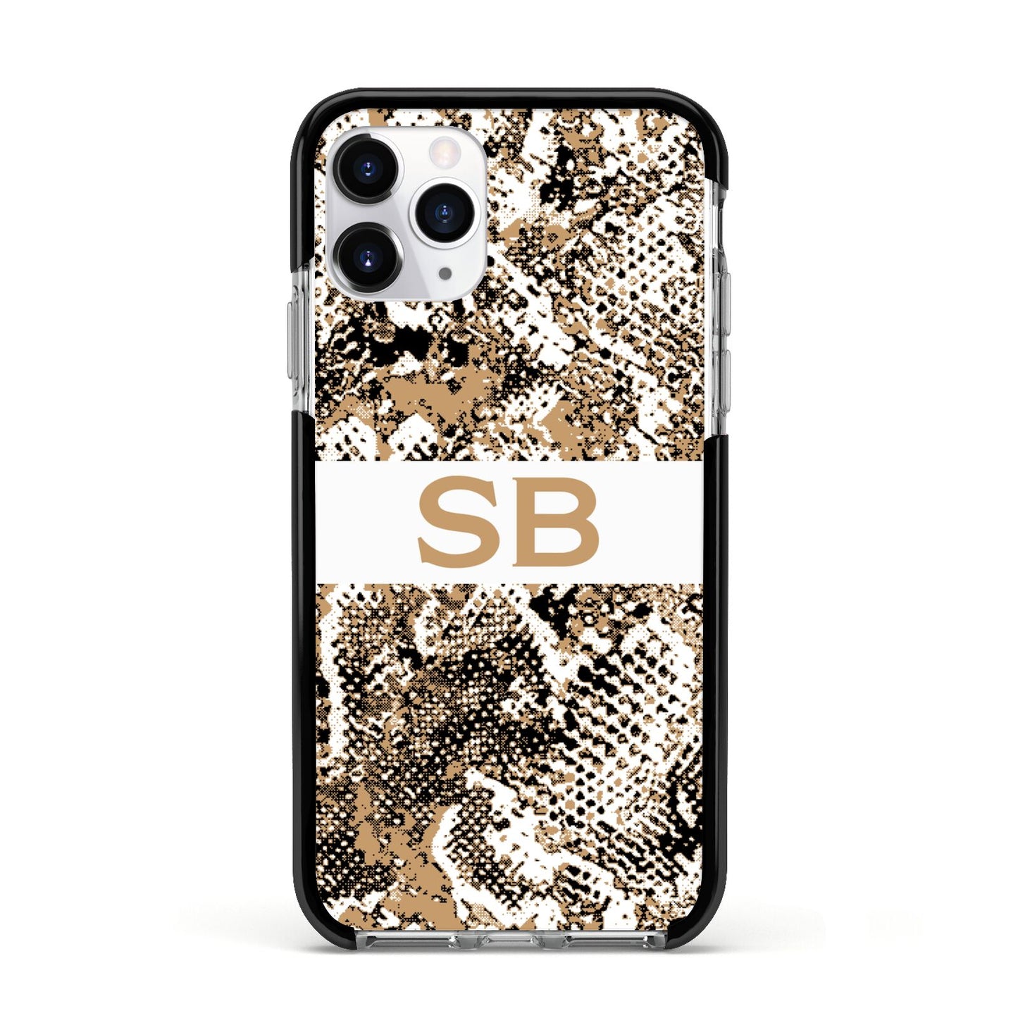 Custom Tan Snakeskin Apple iPhone 11 Pro in Silver with Black Impact Case