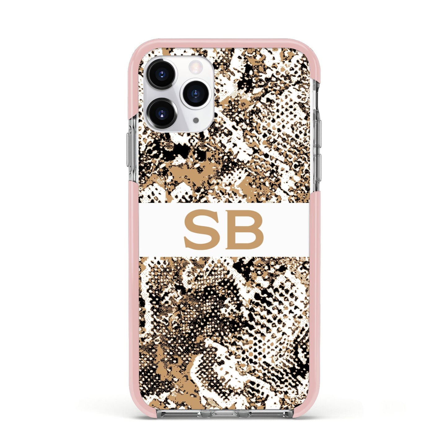 Custom Tan Snakeskin Apple iPhone 11 Pro in Silver with Pink Impact Case