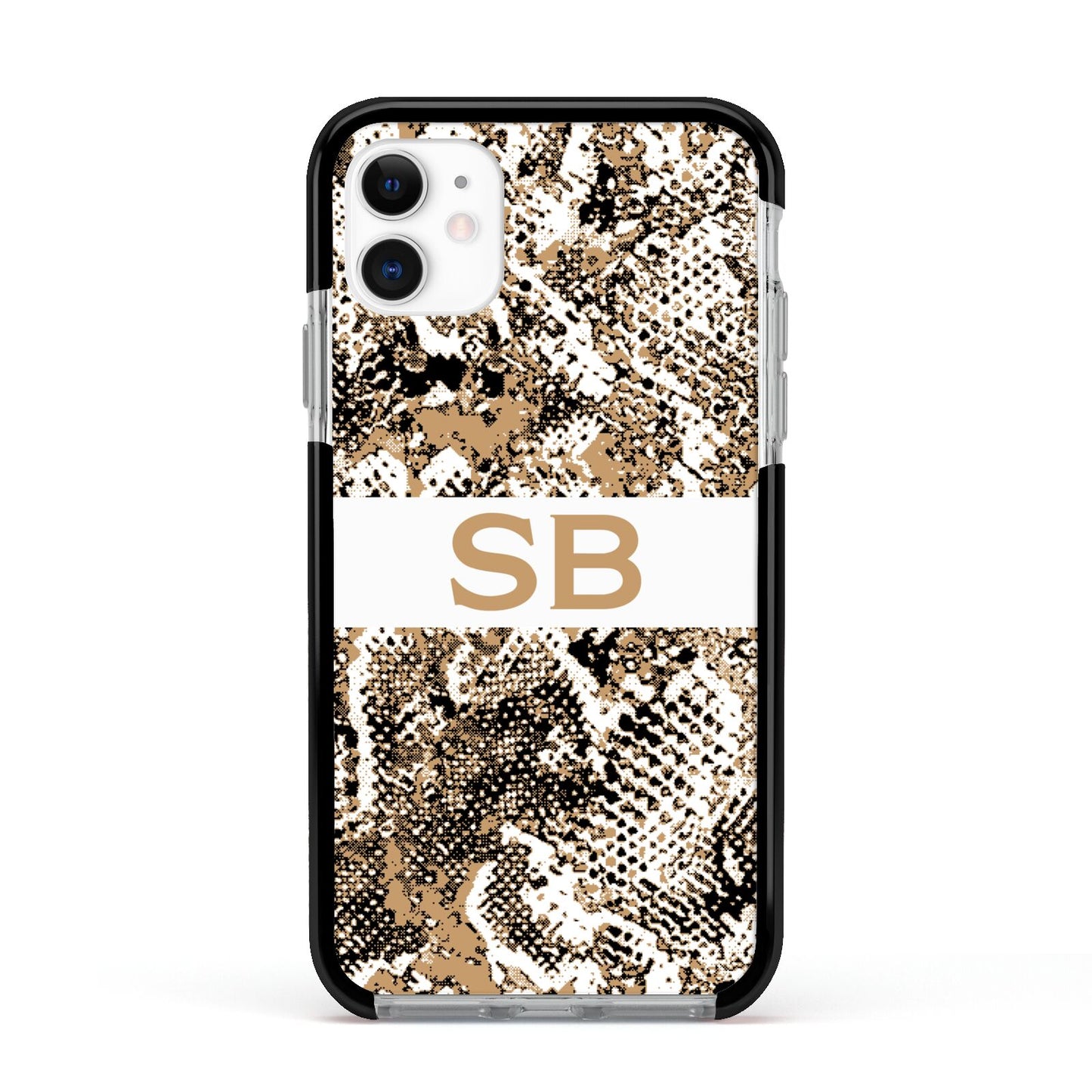 Custom Tan Snakeskin Apple iPhone 11 in White with Black Impact Case