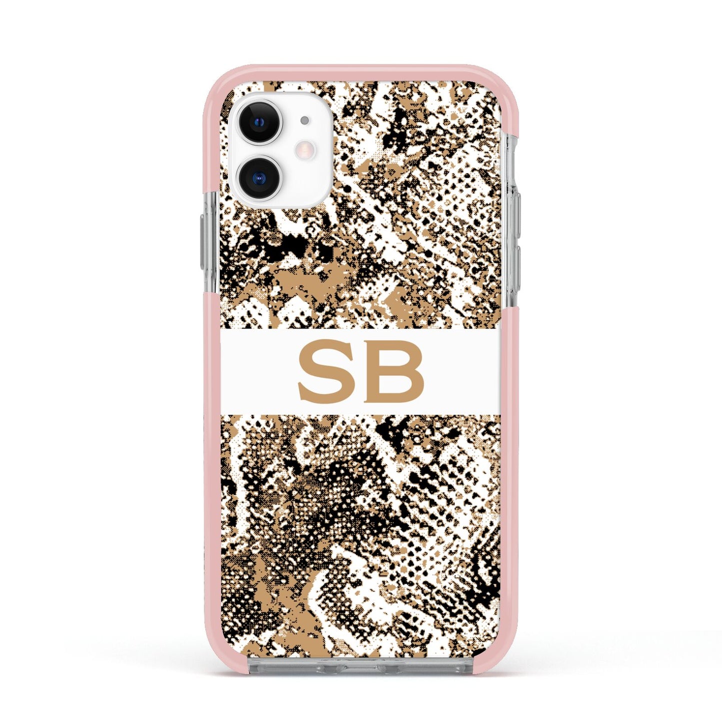 Custom Tan Snakeskin Apple iPhone 11 in White with Pink Impact Case