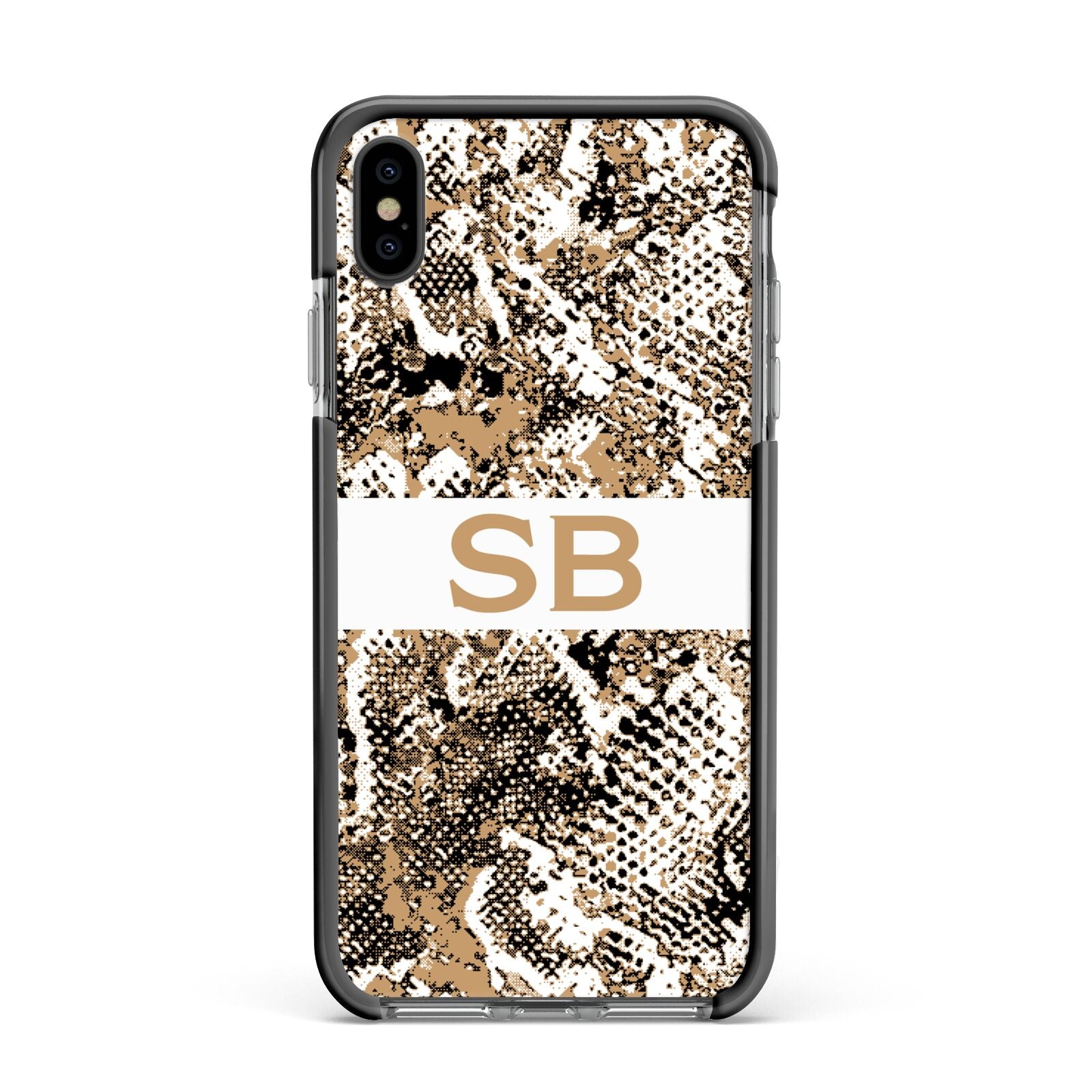 Custom Tan Snakeskin Apple iPhone Xs Max Impact Case Black Edge on Black Phone