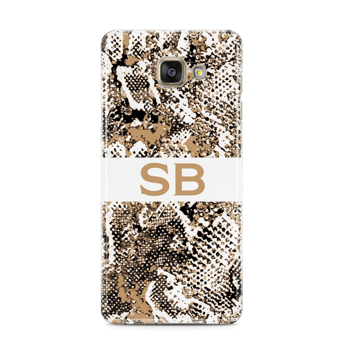 Custom Tan Snakeskin Samsung Galaxy A3 2016 Case on gold phone