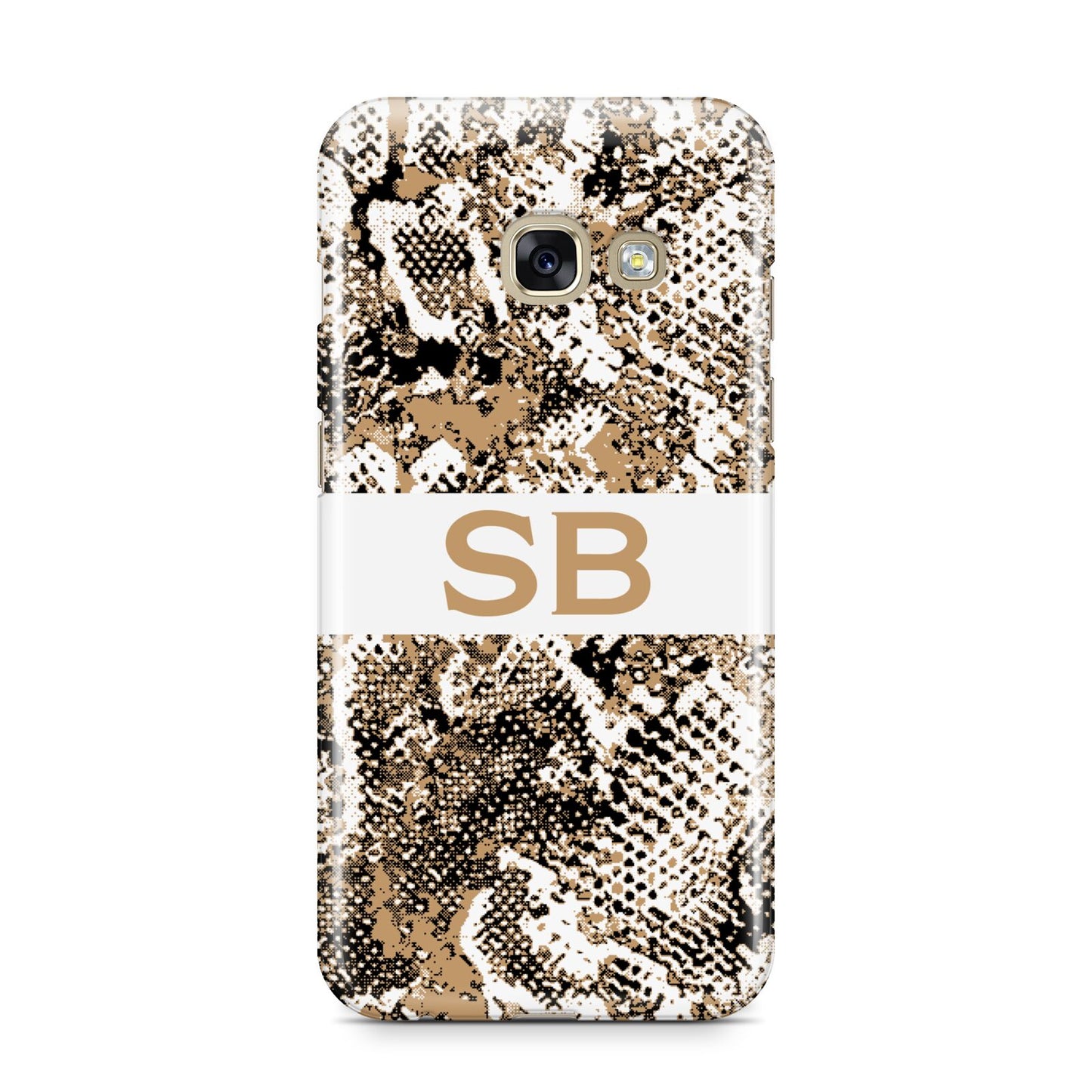 Custom Tan Snakeskin Samsung Galaxy A3 2017 Case on gold phone