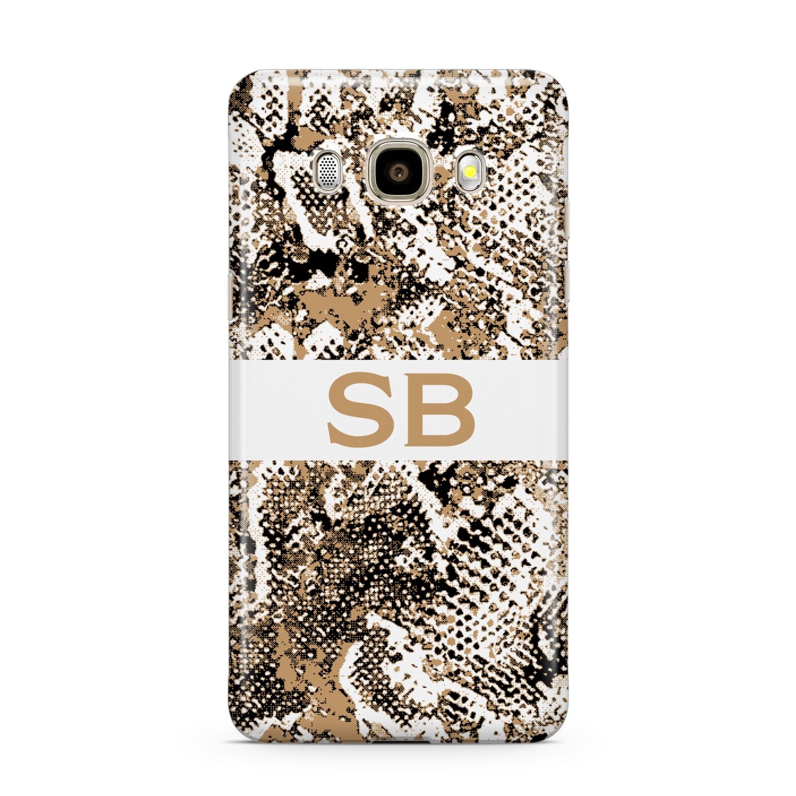 Custom Tan Snakeskin Samsung Galaxy J7 2016 Case on gold phone