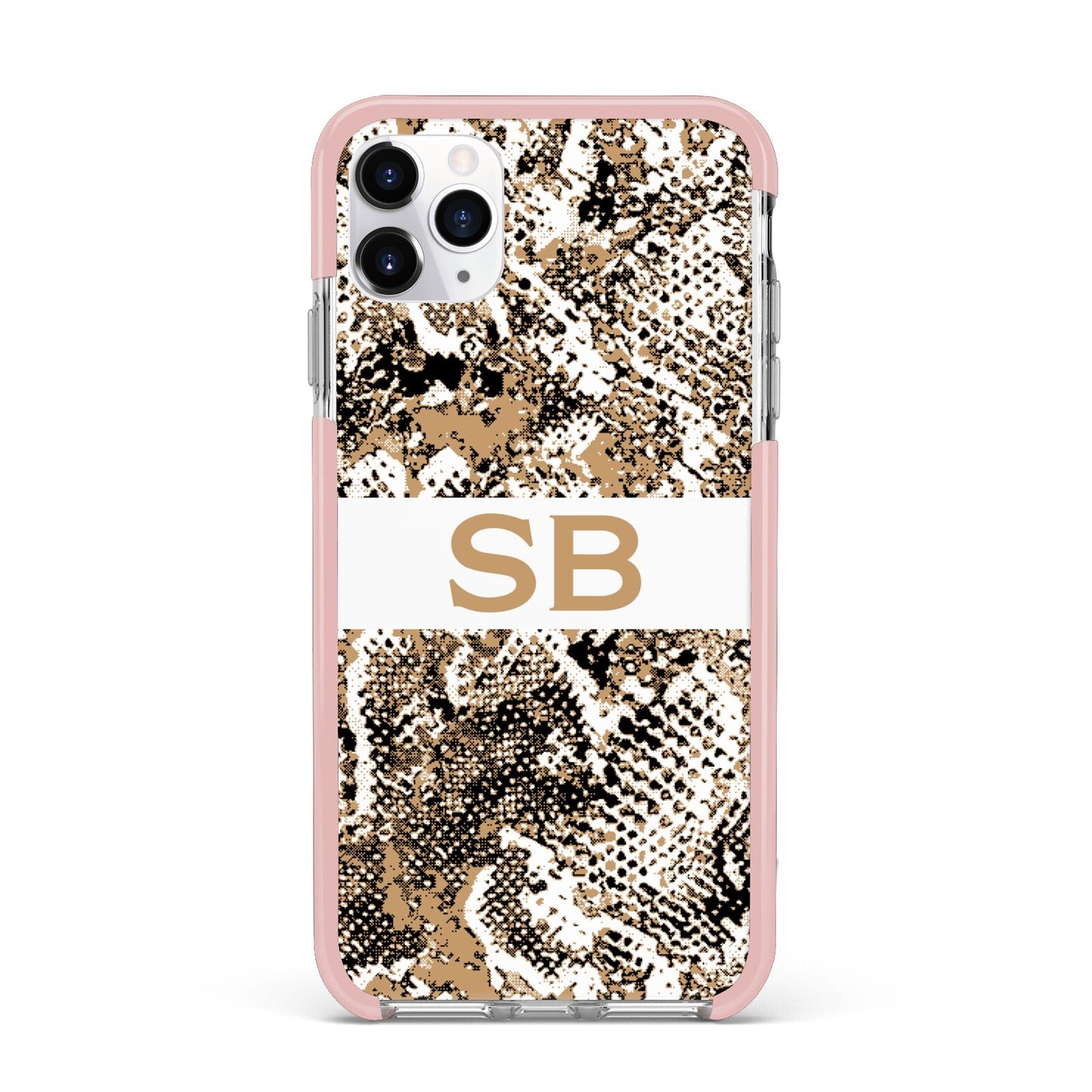 Custom Tan Snakeskin iPhone 11 Pro Max Impact Pink Edge Case