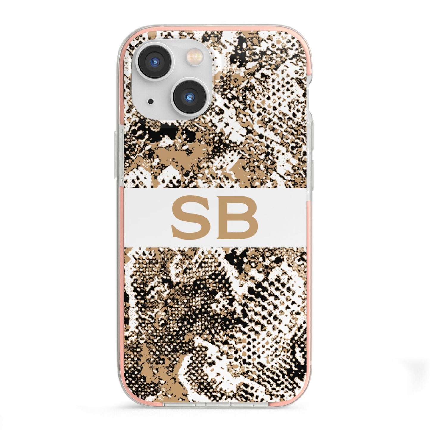 Custom Tan Snakeskin iPhone 13 Mini TPU Impact Case with Pink Edges