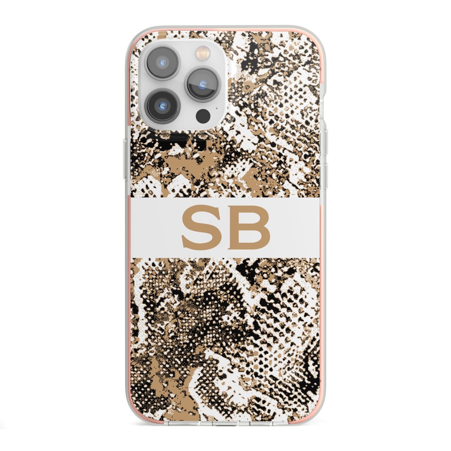 Custom Tan Snakeskin iPhone 13 Pro Max TPU Impact Case with Pink Edges