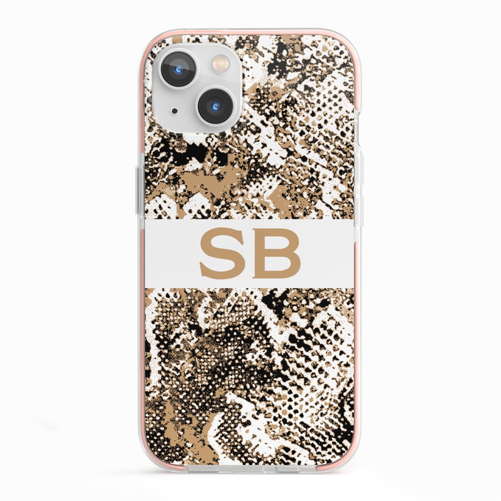 Custom Tan Snakeskin iPhone 13 TPU Impact Case with Pink Edges