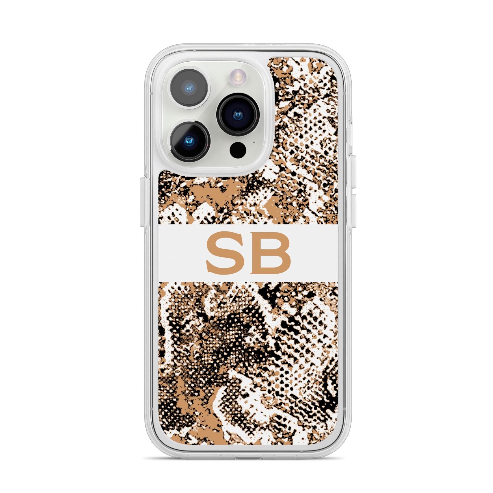 Custom Tan Snakeskin iPhone 14 Pro Clear Tough Case Silver