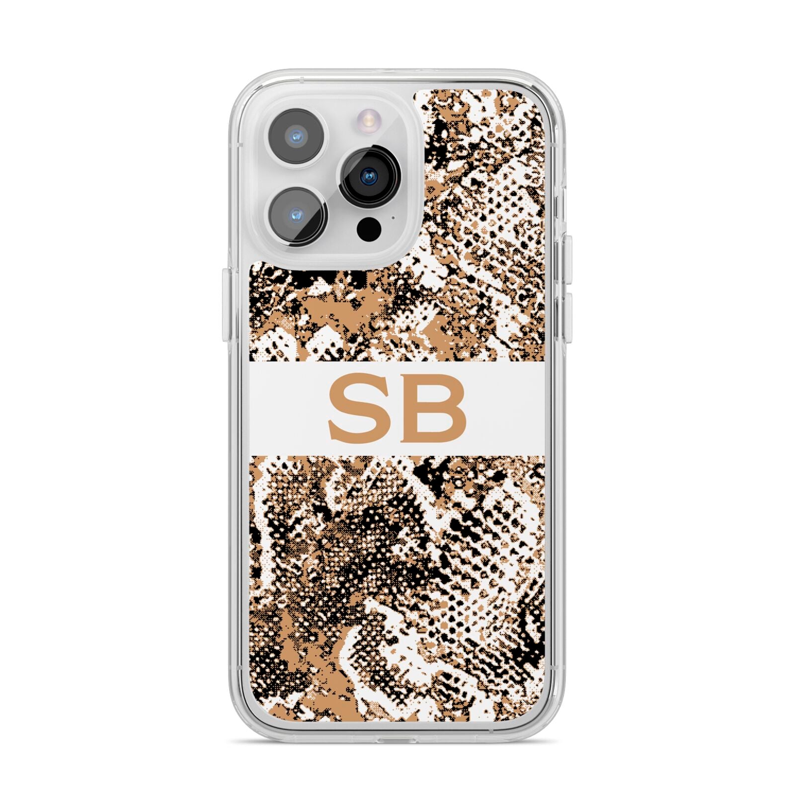 Custom Tan Snakeskin iPhone 14 Pro Max Clear Tough Case Silver