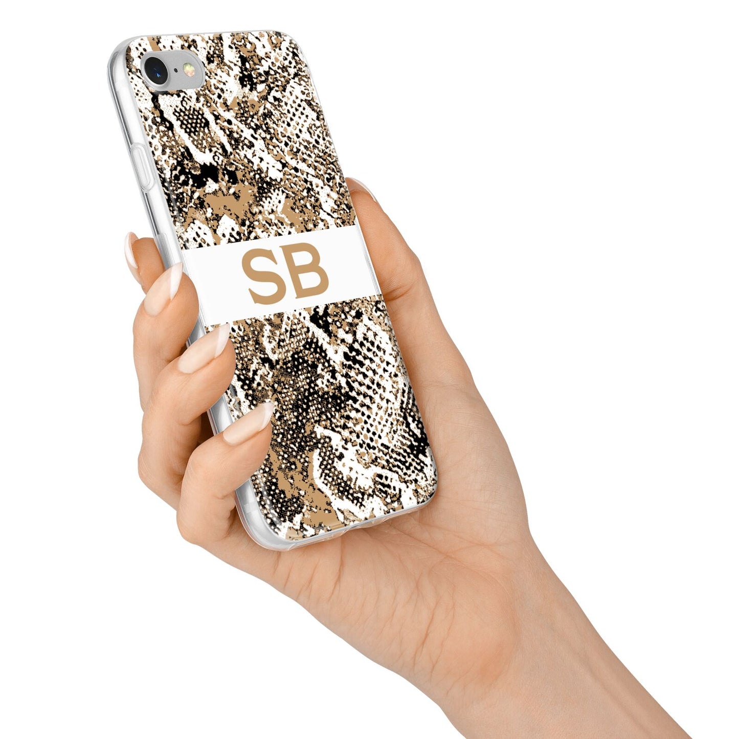 Custom Tan Snakeskin iPhone 7 Bumper Case on Silver iPhone Alternative Image