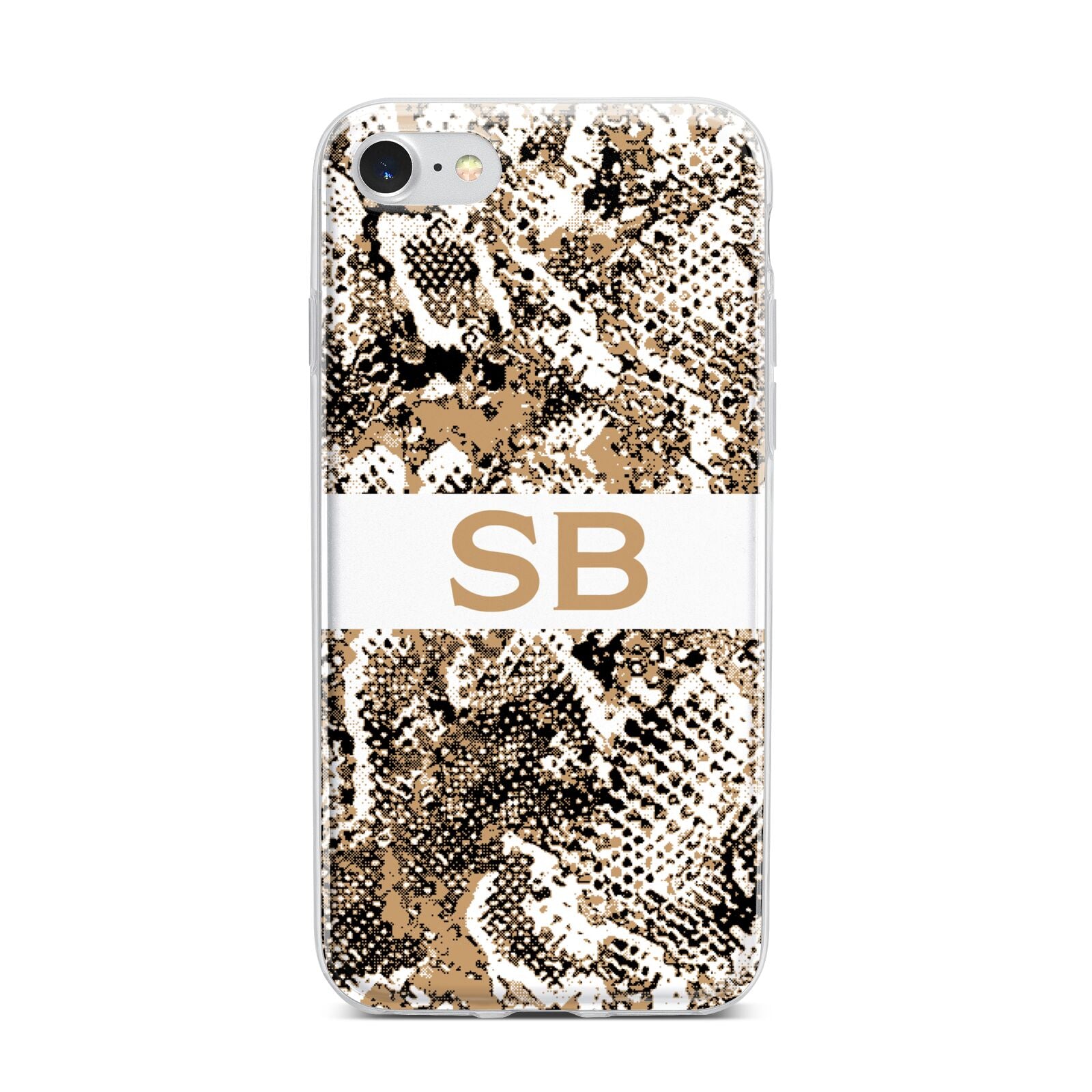 Custom Tan Snakeskin iPhone 7 Bumper Case on Silver iPhone