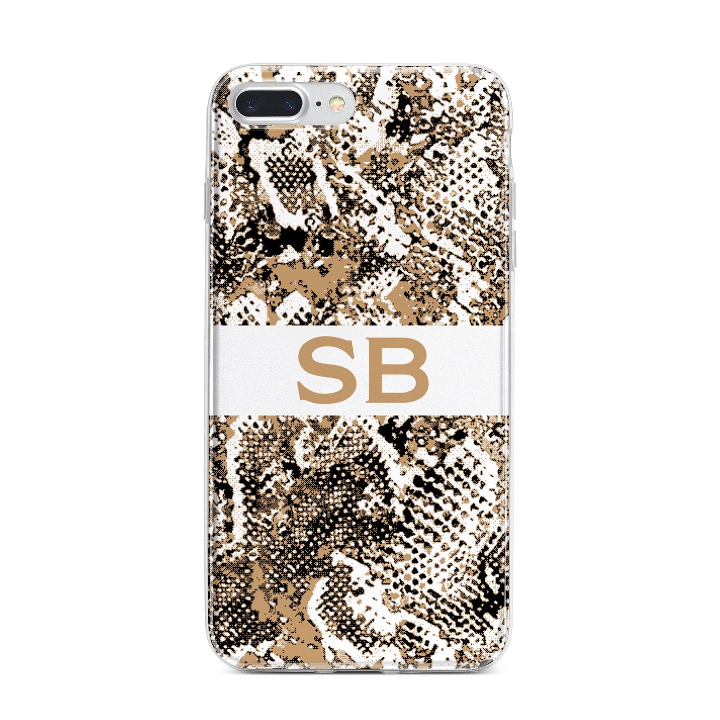 Custom Tan Snakeskin iPhone 7 Plus Bumper Case on Silver iPhone