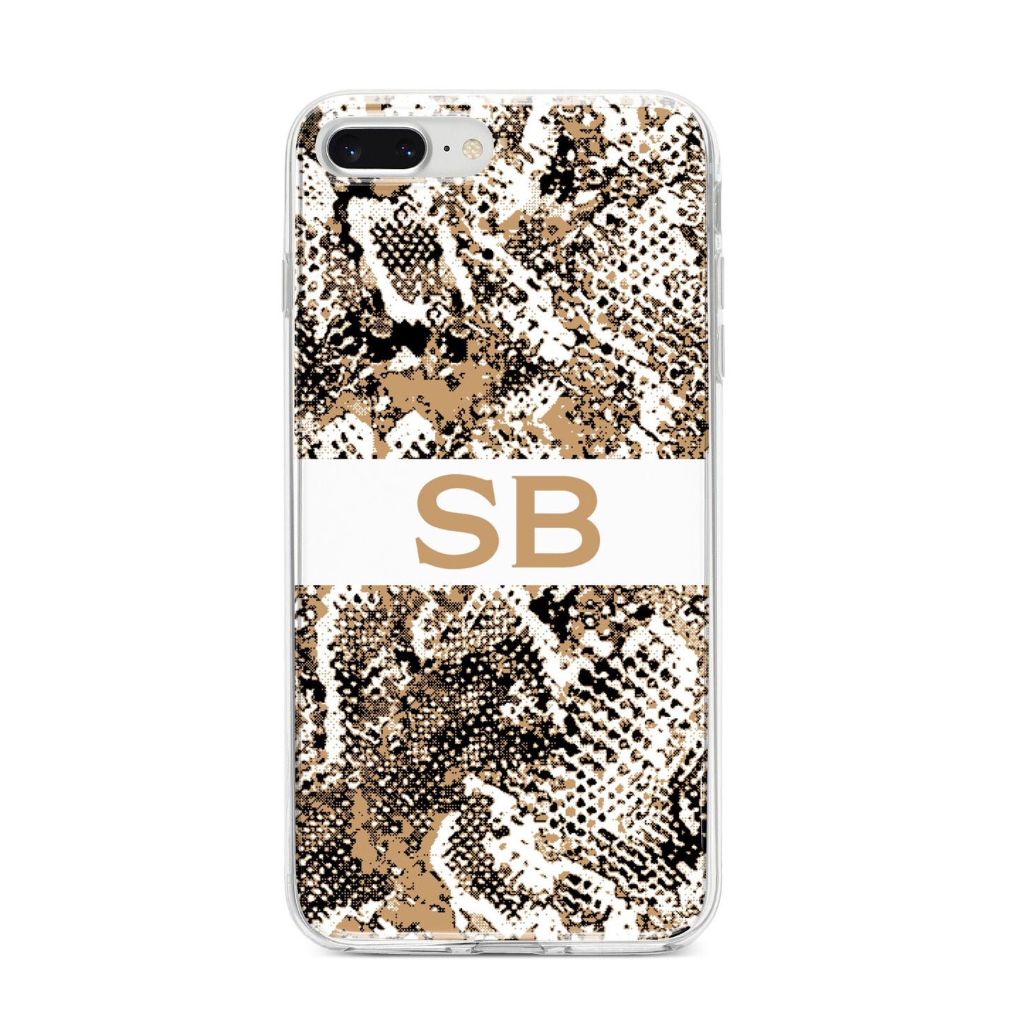 Custom Tan Snakeskin iPhone 8 Plus Bumper Case on Silver iPhone