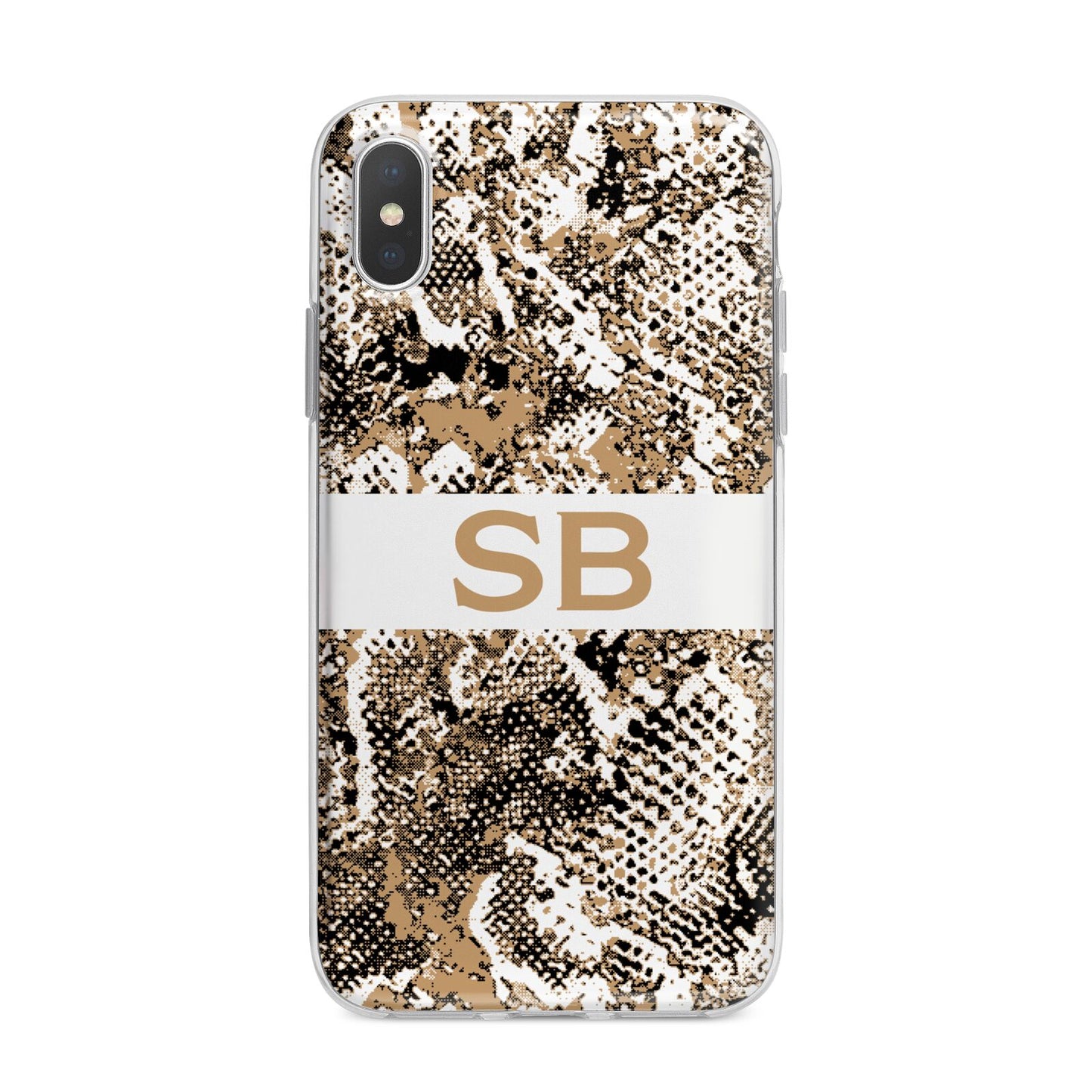 Custom Tan Snakeskin iPhone X Bumper Case on Silver iPhone Alternative Image 1