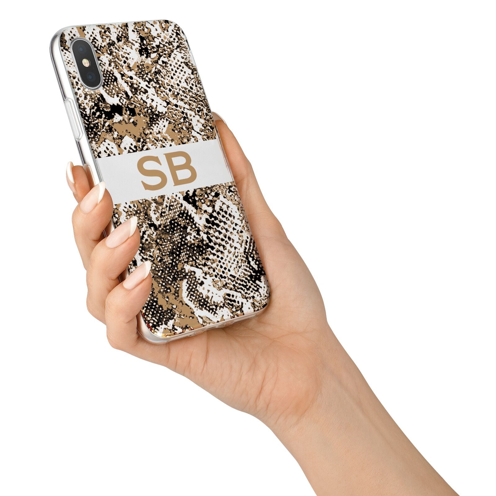 Custom Tan Snakeskin iPhone X Bumper Case on Silver iPhone Alternative Image 2