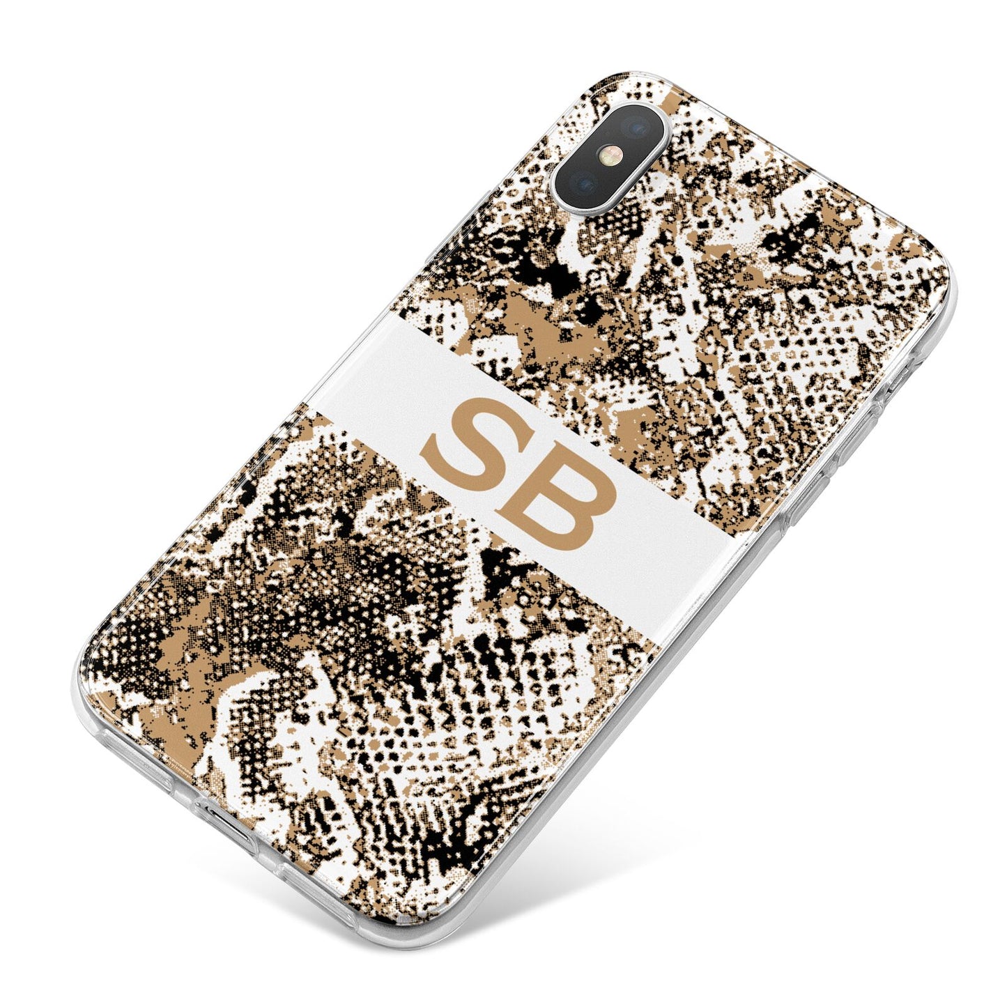 Custom Tan Snakeskin iPhone X Bumper Case on Silver iPhone