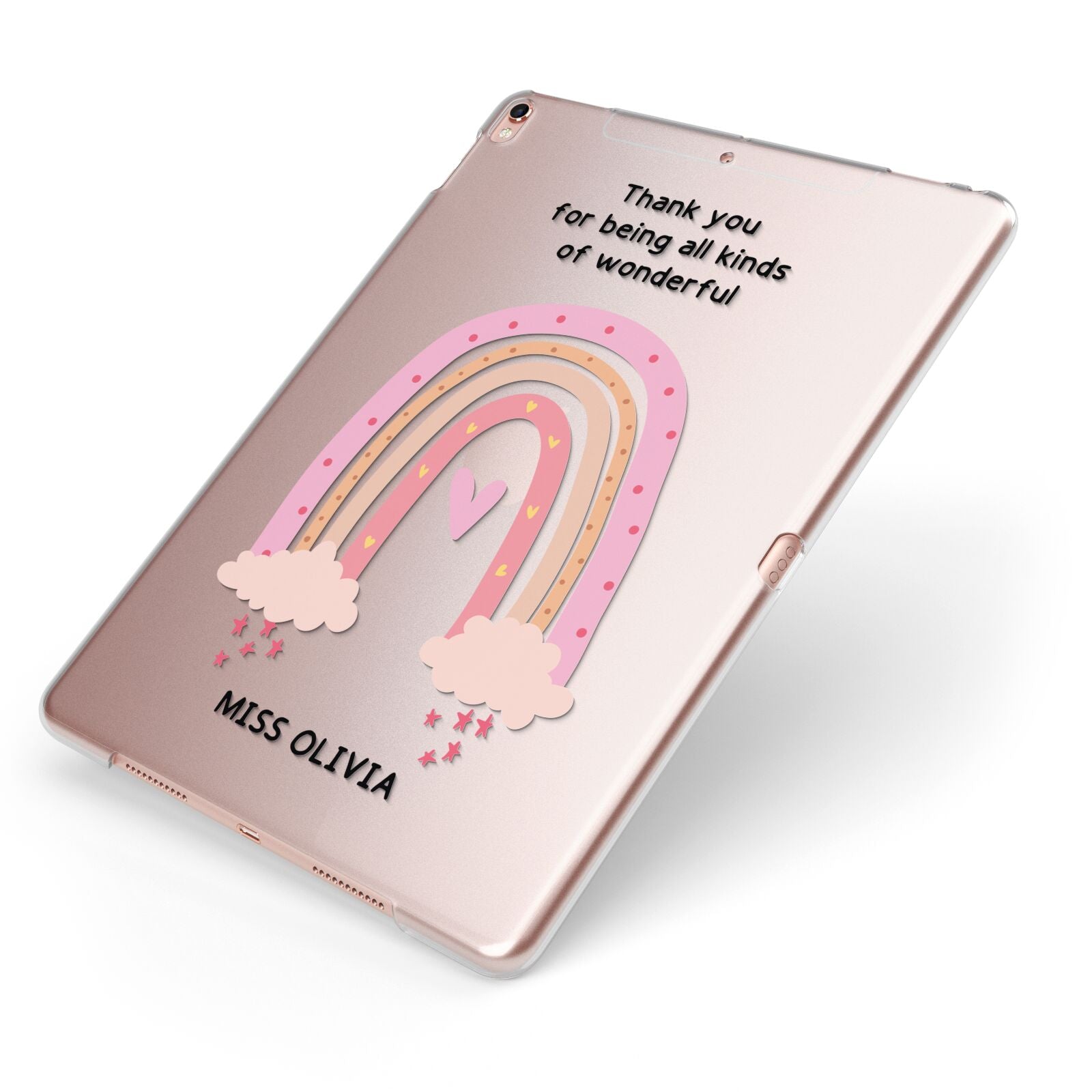 Custom Thank You Teacher Apple iPad Case on Rose Gold iPad Side View