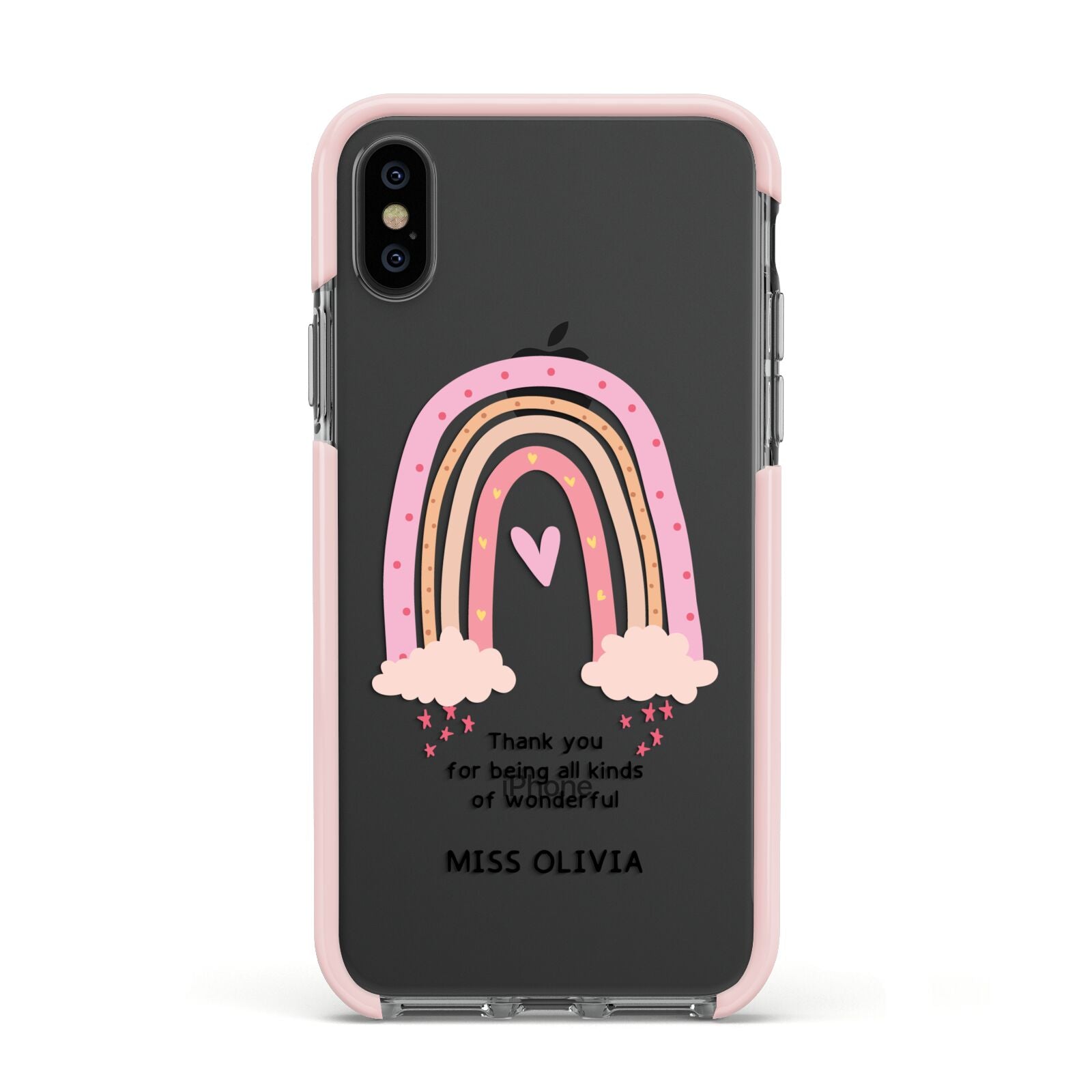 Custom Thank You Teacher Apple iPhone Xs Impact Case Pink Edge on Black Phone