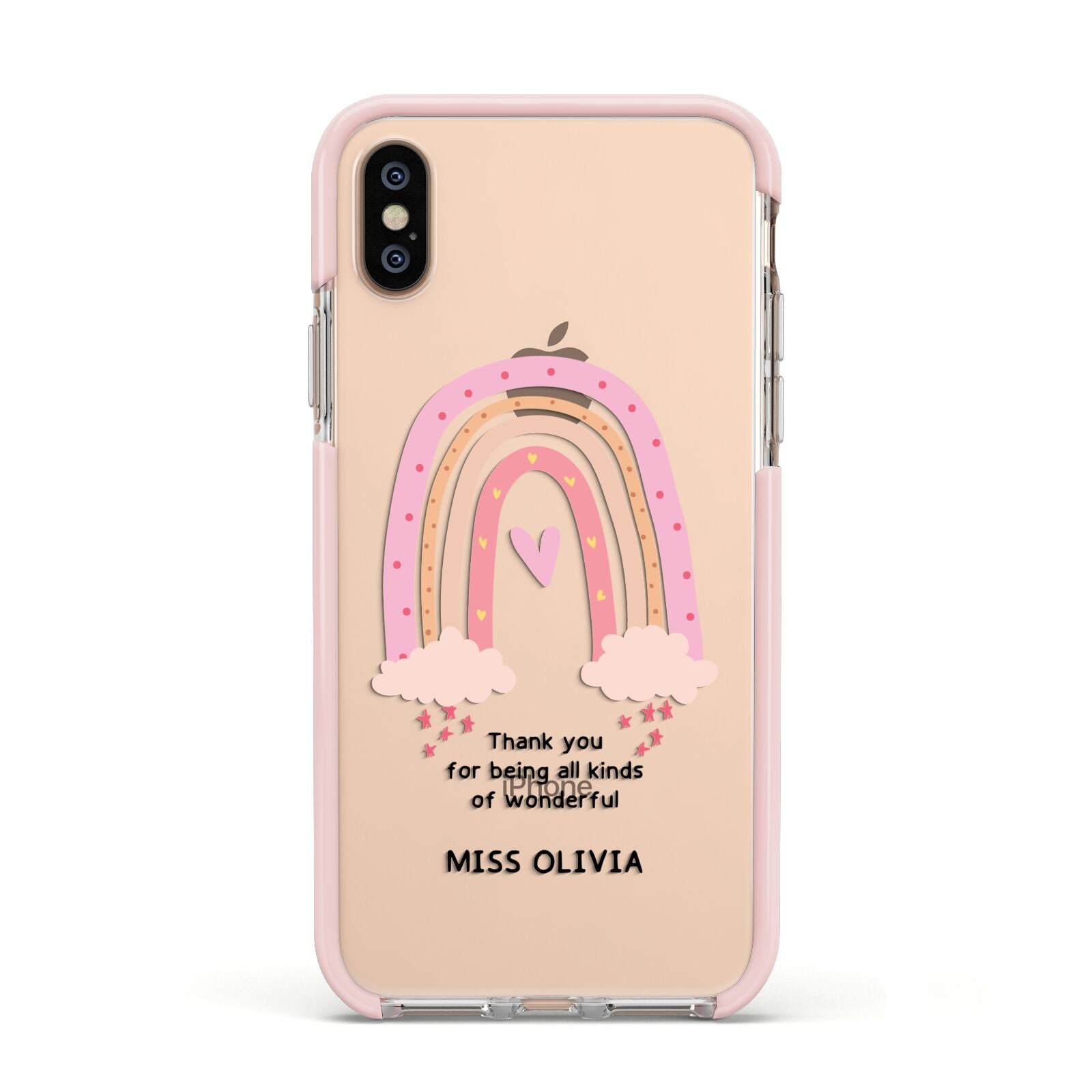 Custom Thank You Teacher Apple iPhone Xs Impact Case Pink Edge on Gold Phone