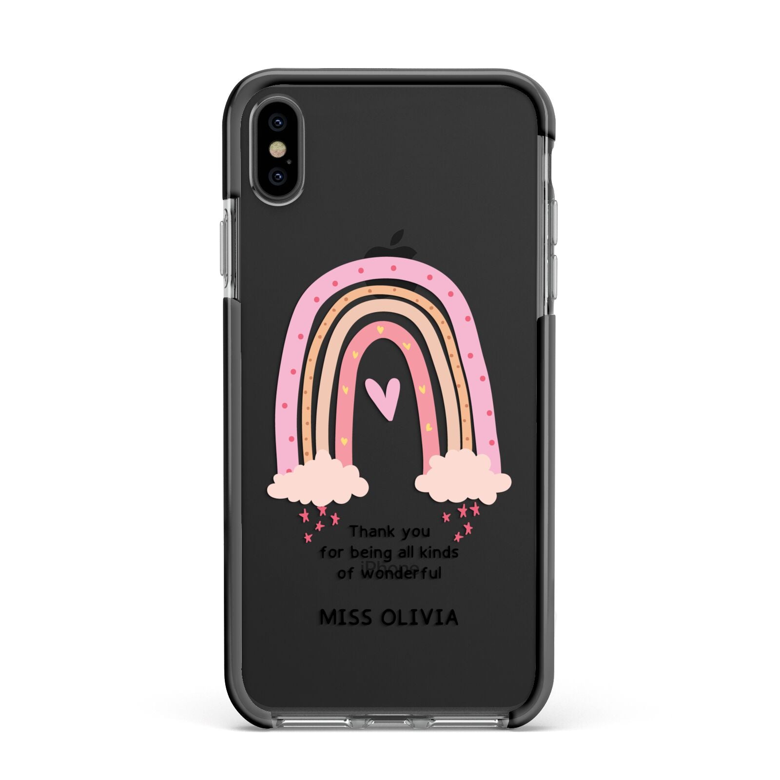 Custom Thank You Teacher Apple iPhone Xs Max Impact Case Black Edge on Black Phone