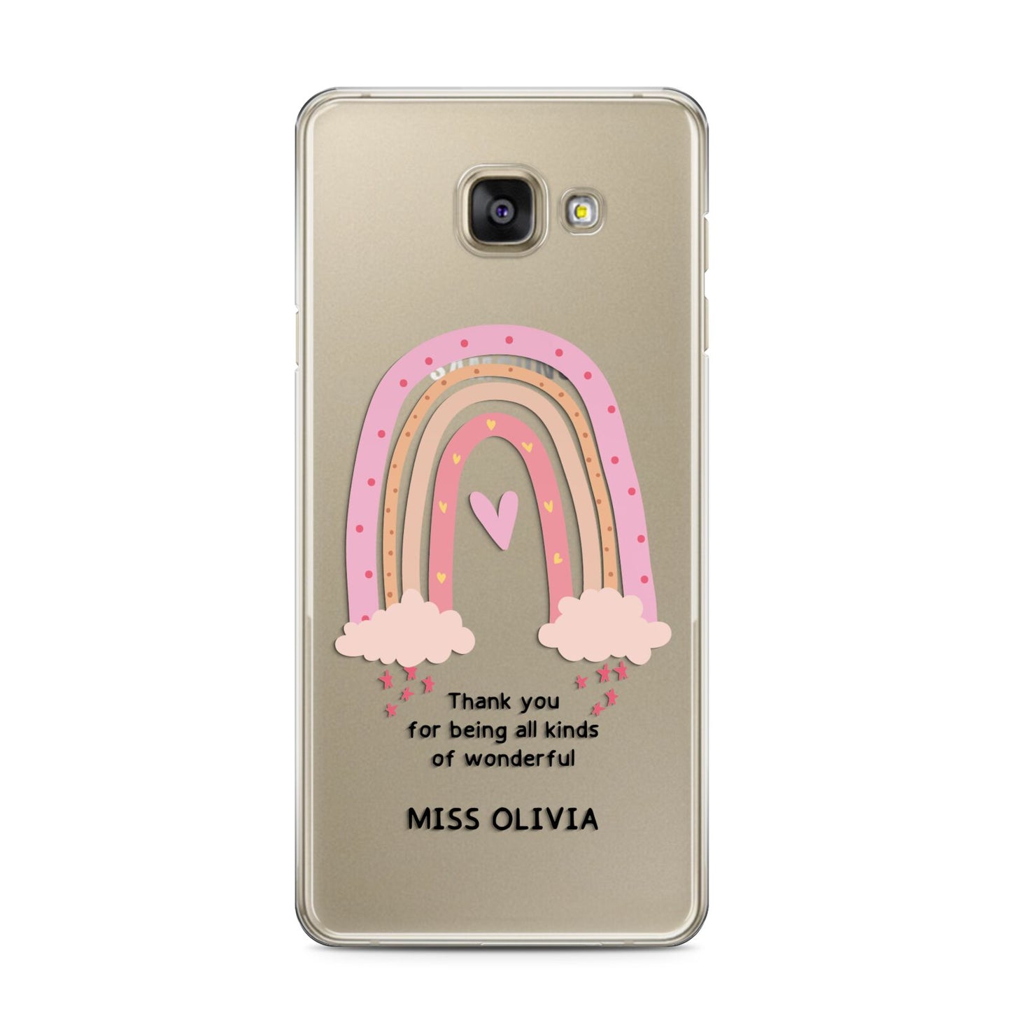 Custom Thank You Teacher Samsung Galaxy A3 2016 Case on gold phone