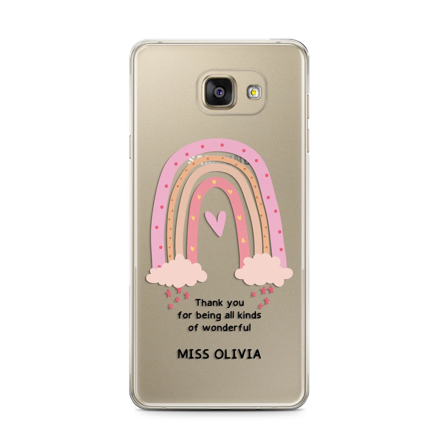 Custom Thank You Teacher Samsung Galaxy A7 2016 Case on gold phone