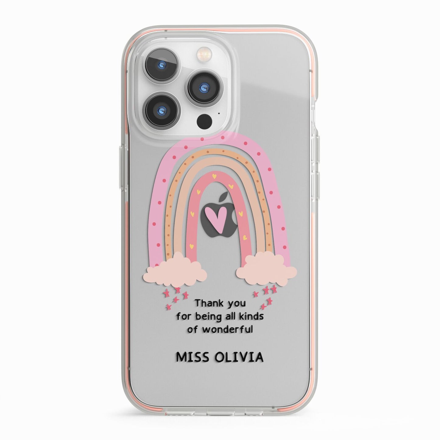 Custom Thank You Teacher iPhone 13 Pro TPU Impact Case with Pink Edges