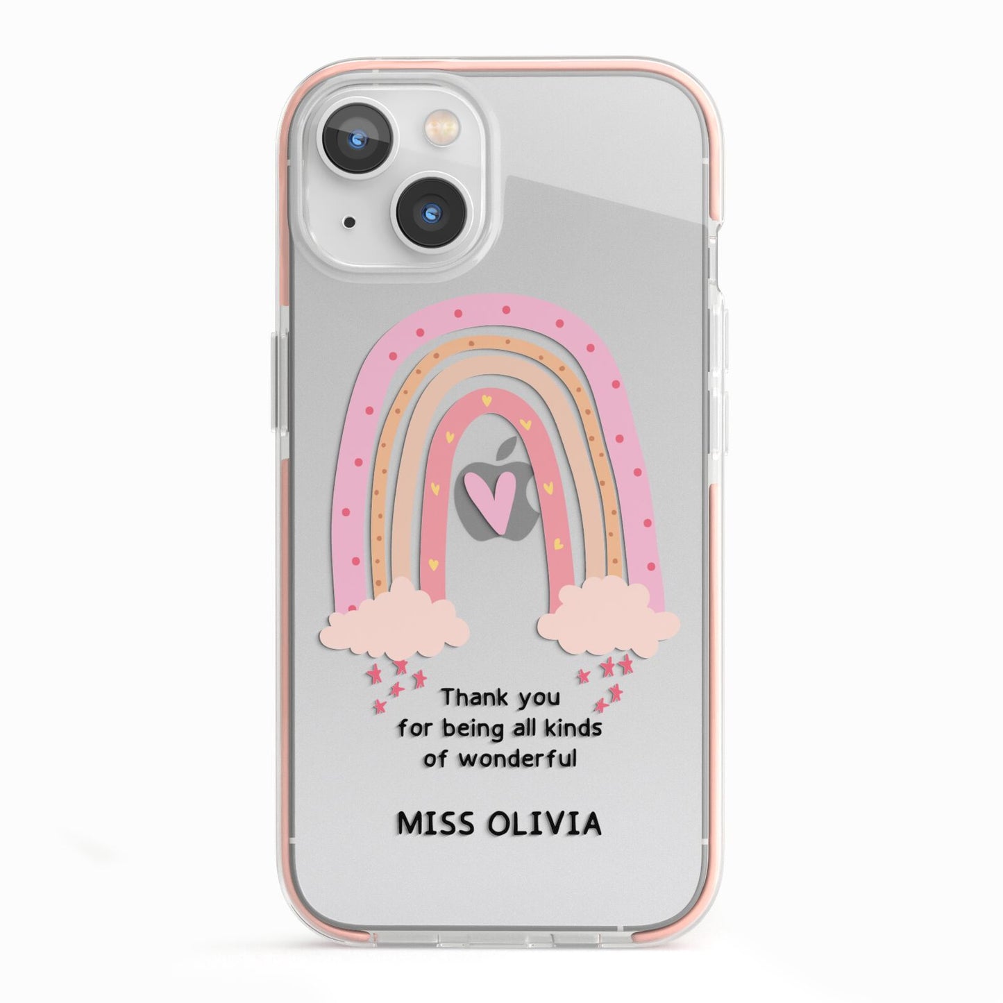 Custom Thank You Teacher iPhone 13 TPU Impact Case with Pink Edges