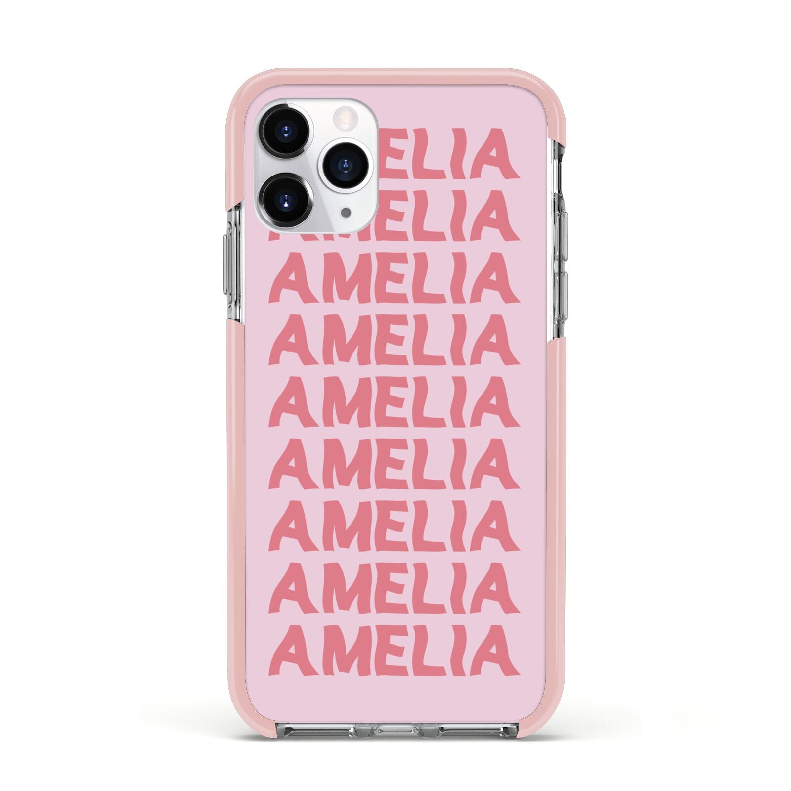 Custom Trippy Name Apple iPhone 11 Pro in Silver with Pink Impact Case