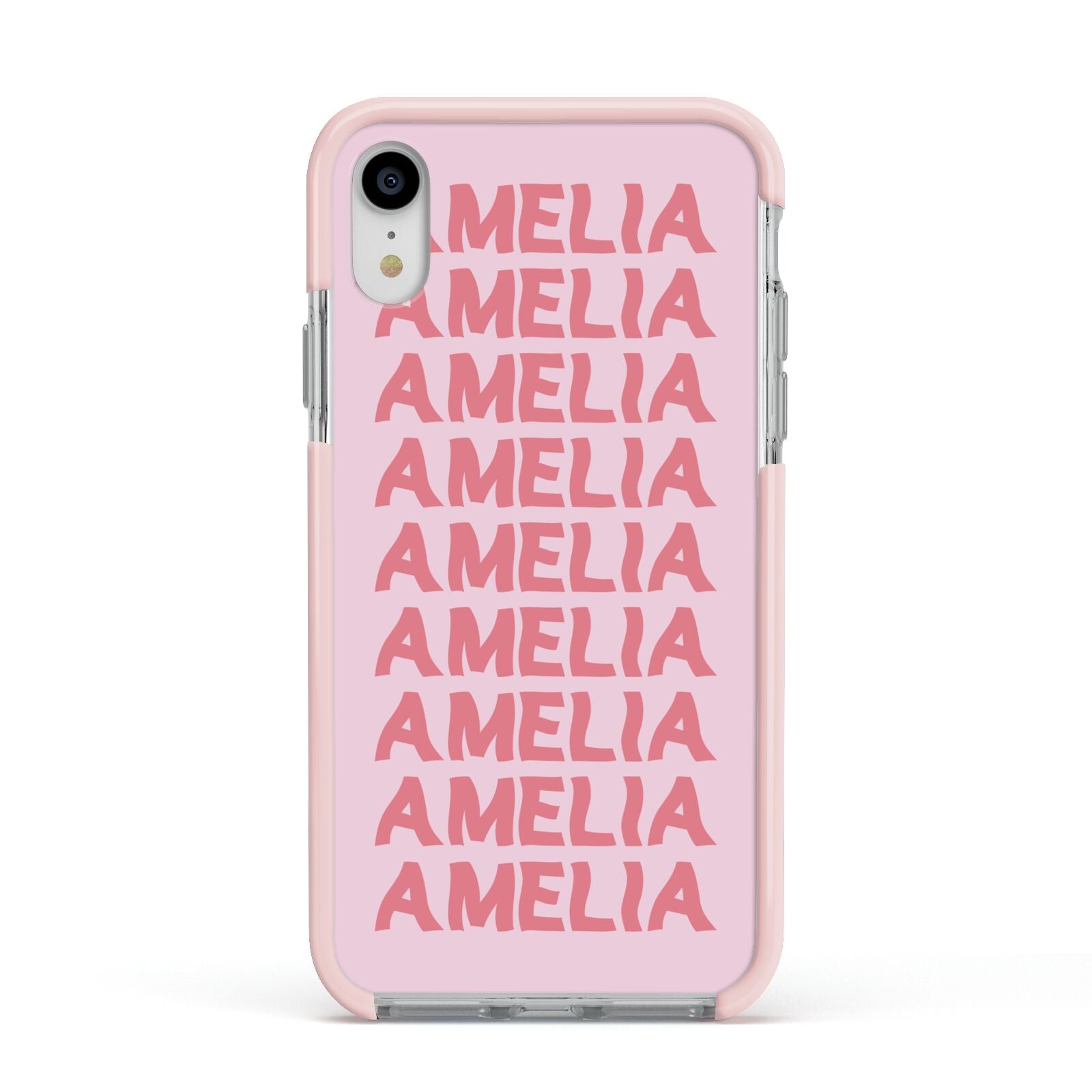 Custom Trippy Name Apple iPhone XR Impact Case Pink Edge on Silver Phone