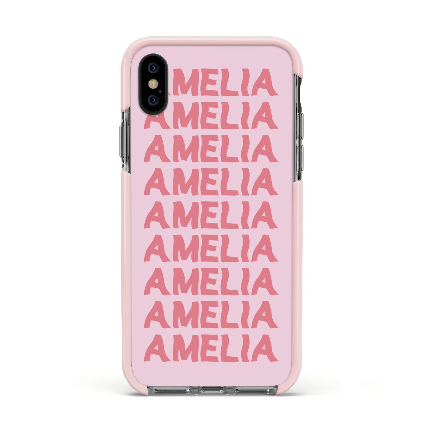 Custom Trippy Name Apple iPhone Xs Impact Case Pink Edge on Black Phone