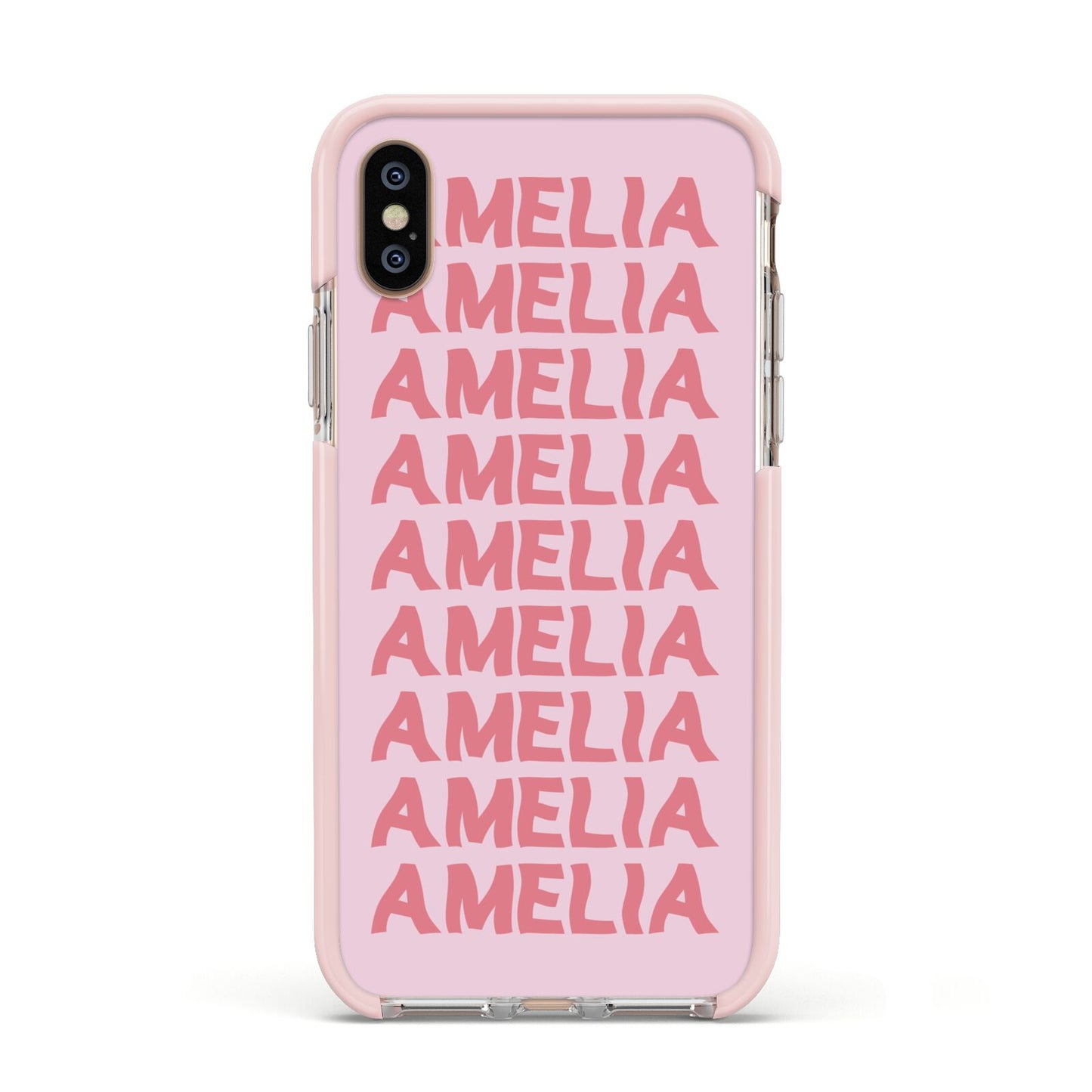 Custom Trippy Name Apple iPhone Xs Impact Case Pink Edge on Gold Phone