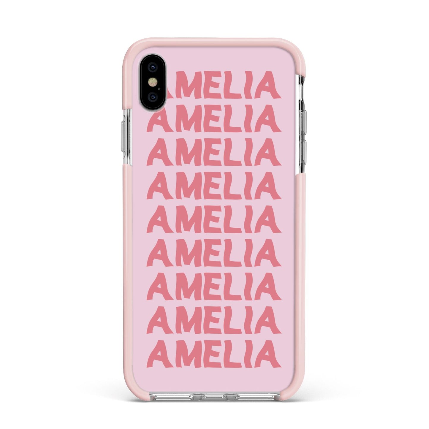 Custom Trippy Name Apple iPhone Xs Max Impact Case Pink Edge on Silver Phone