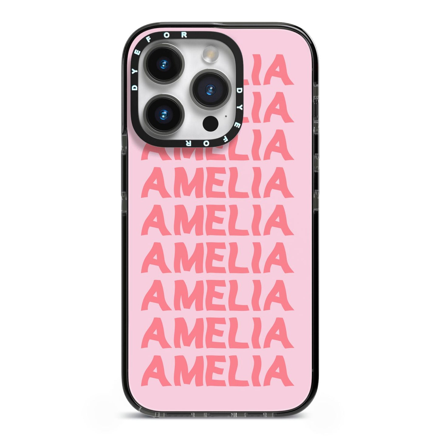 Custom Trippy Name iPhone 14 Pro Black Impact Case on Silver phone