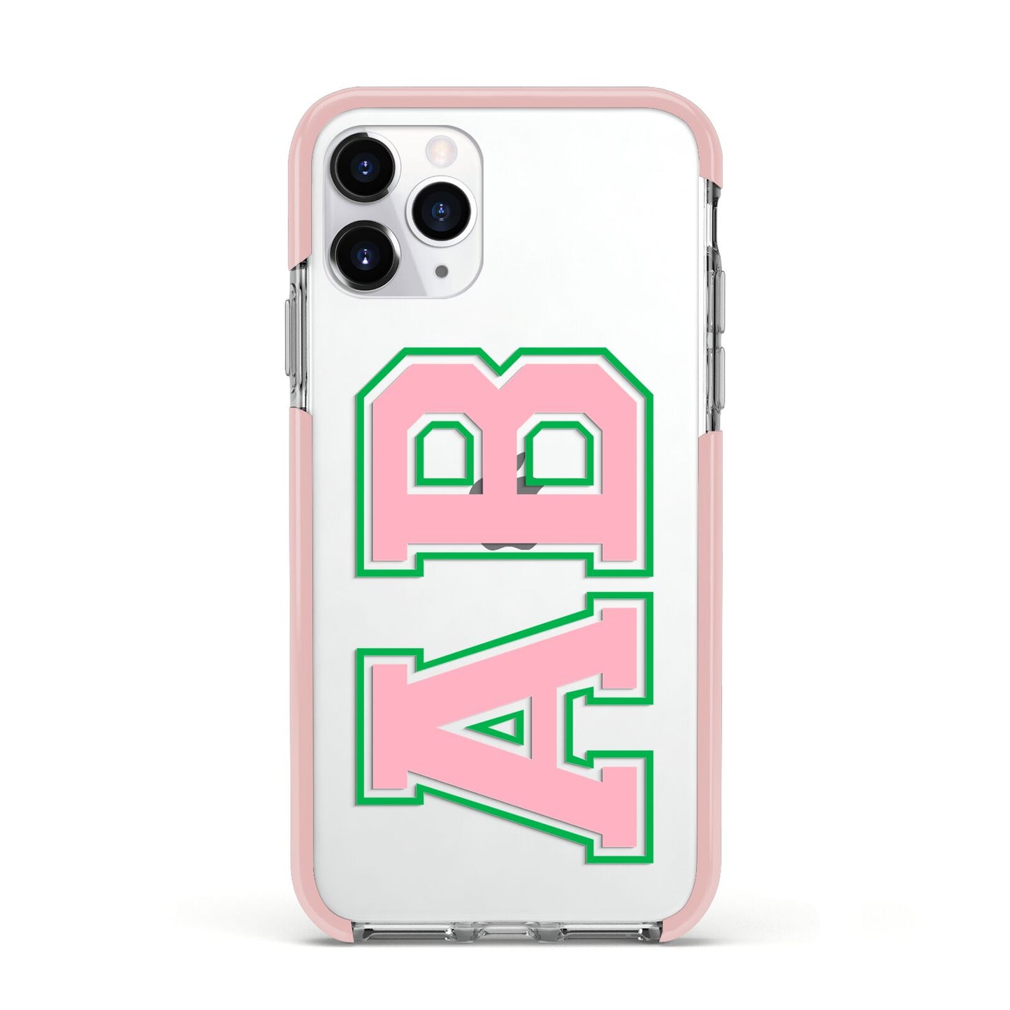 Custom Varsity Text Apple iPhone 11 Pro in Silver with Pink Impact Case